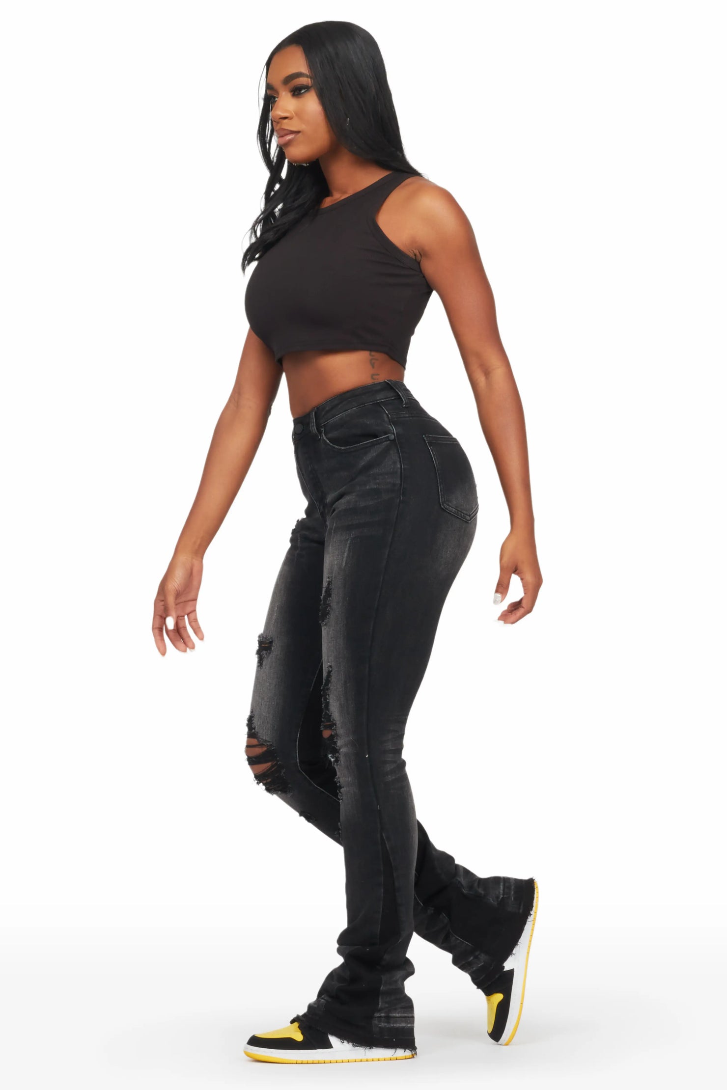 Jazminn Black Wash Stacked Flare Jean