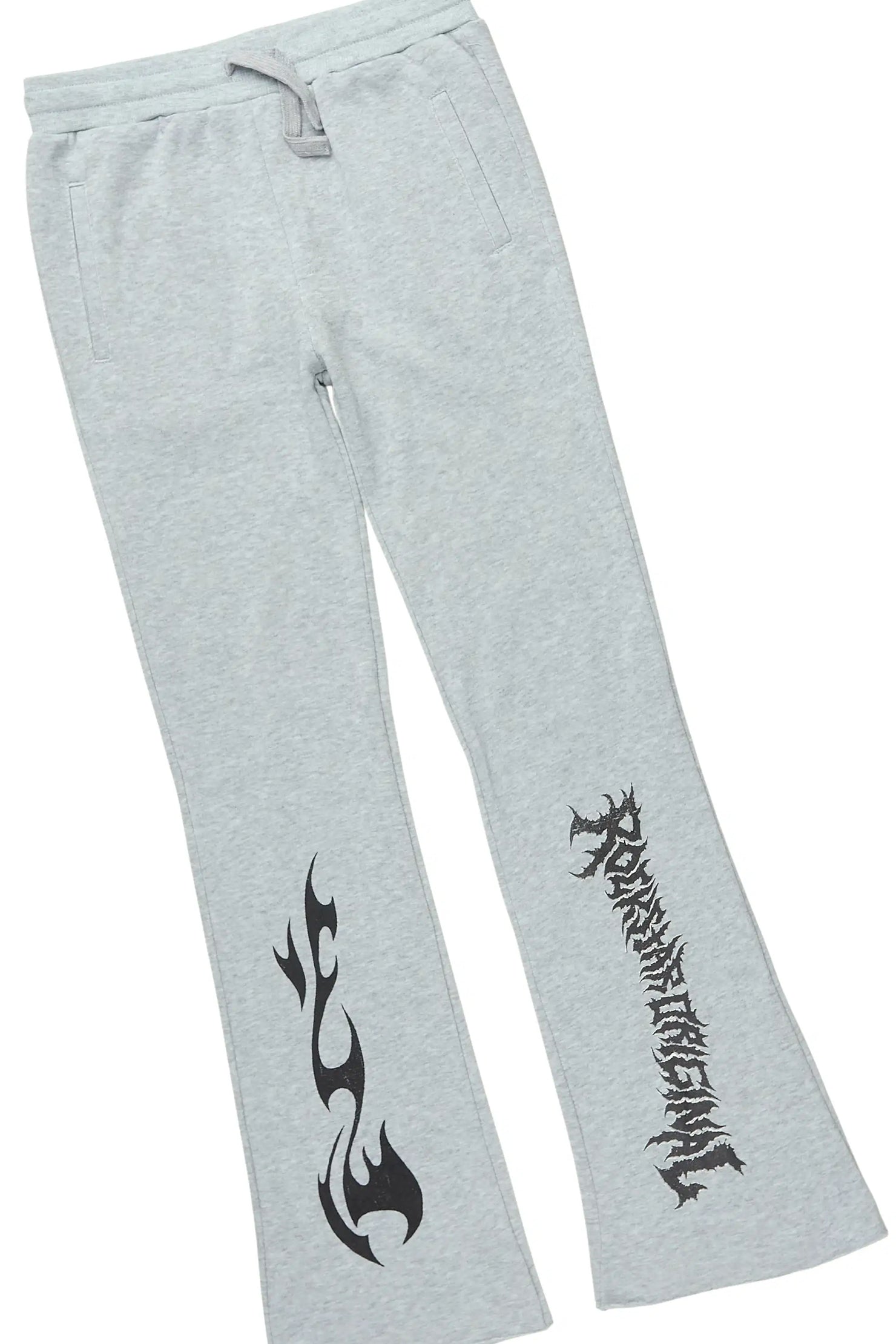 Boys Dethrown Grey Hoodie/Stacked Flare Track Set