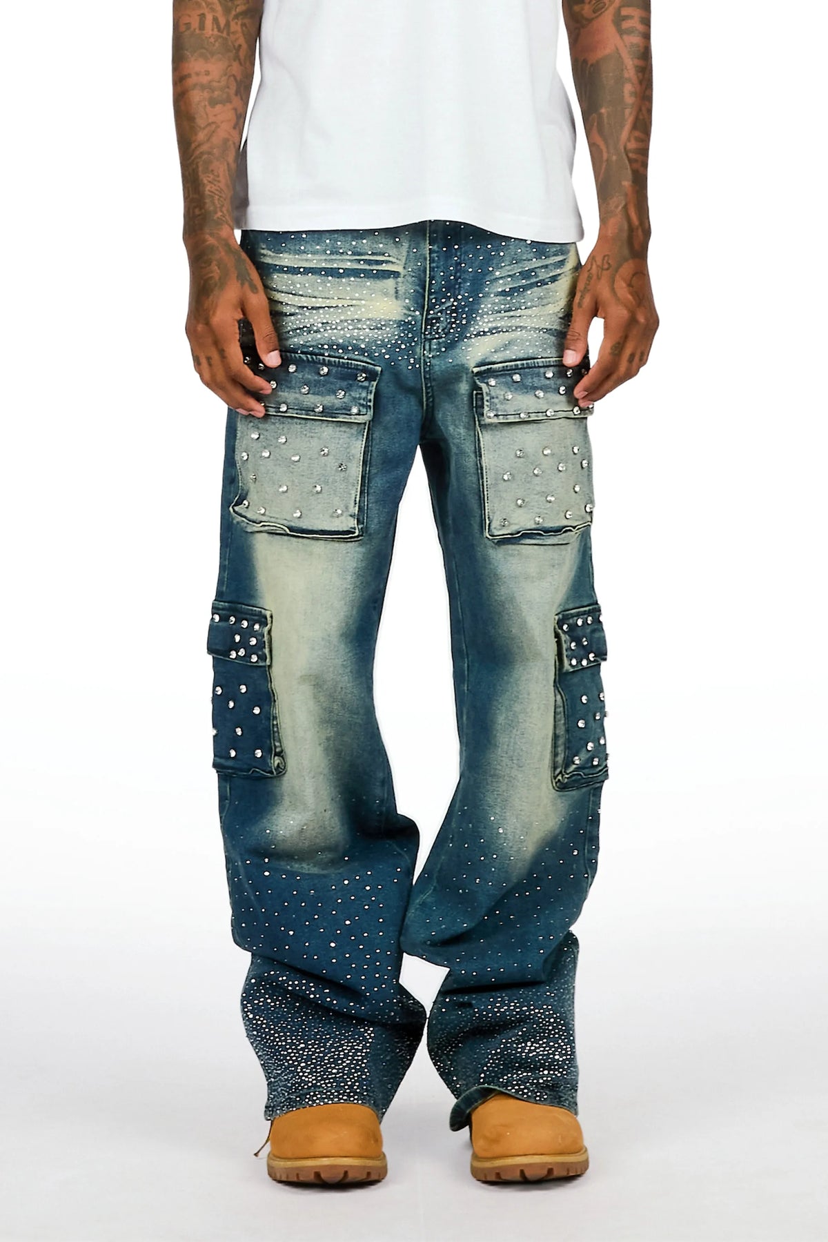 Arman Dark Blue Rhinestones Baggy Fit Jeans