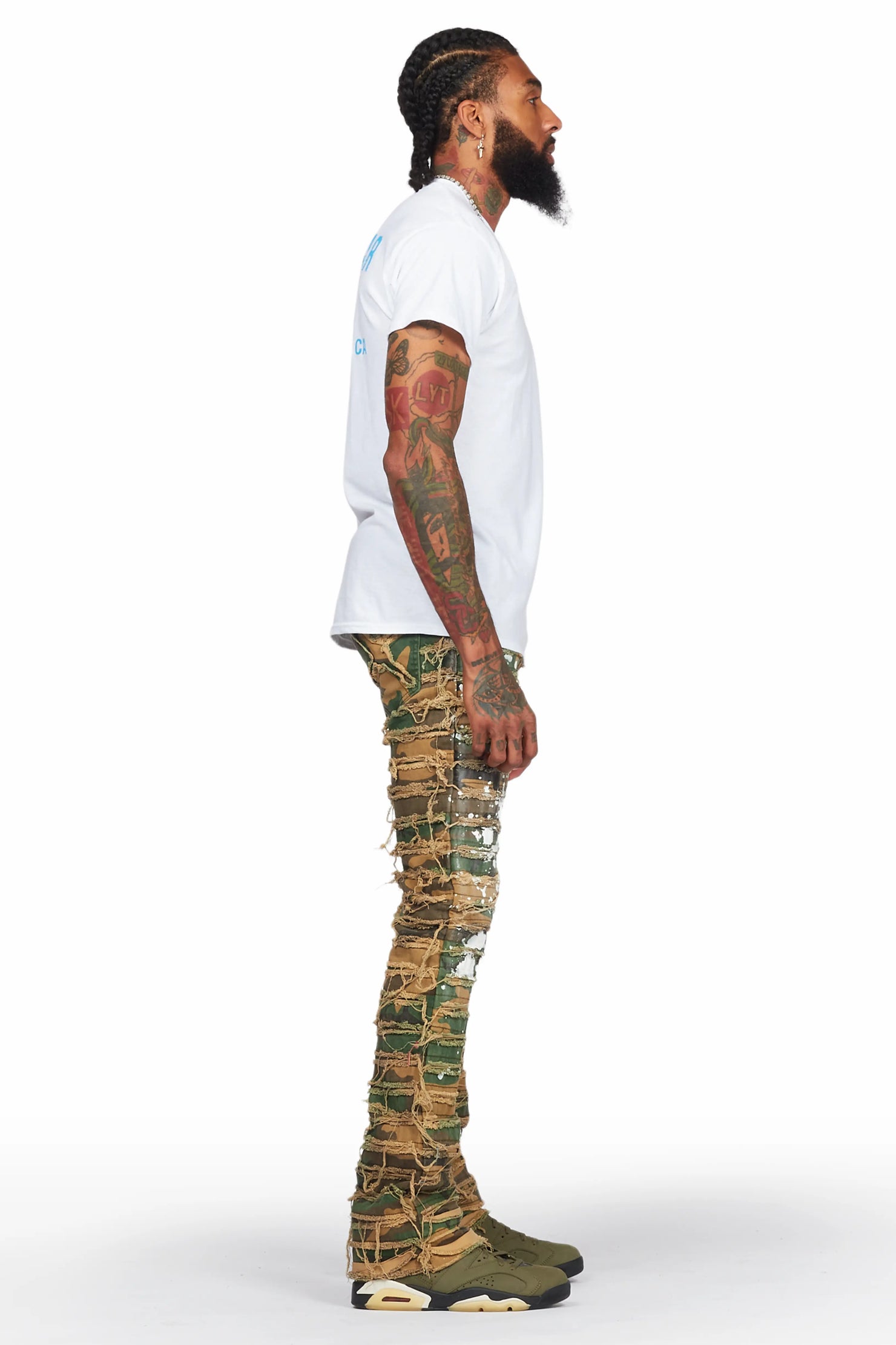 Xuan Faded Camo Painter Stacked Flare Jean