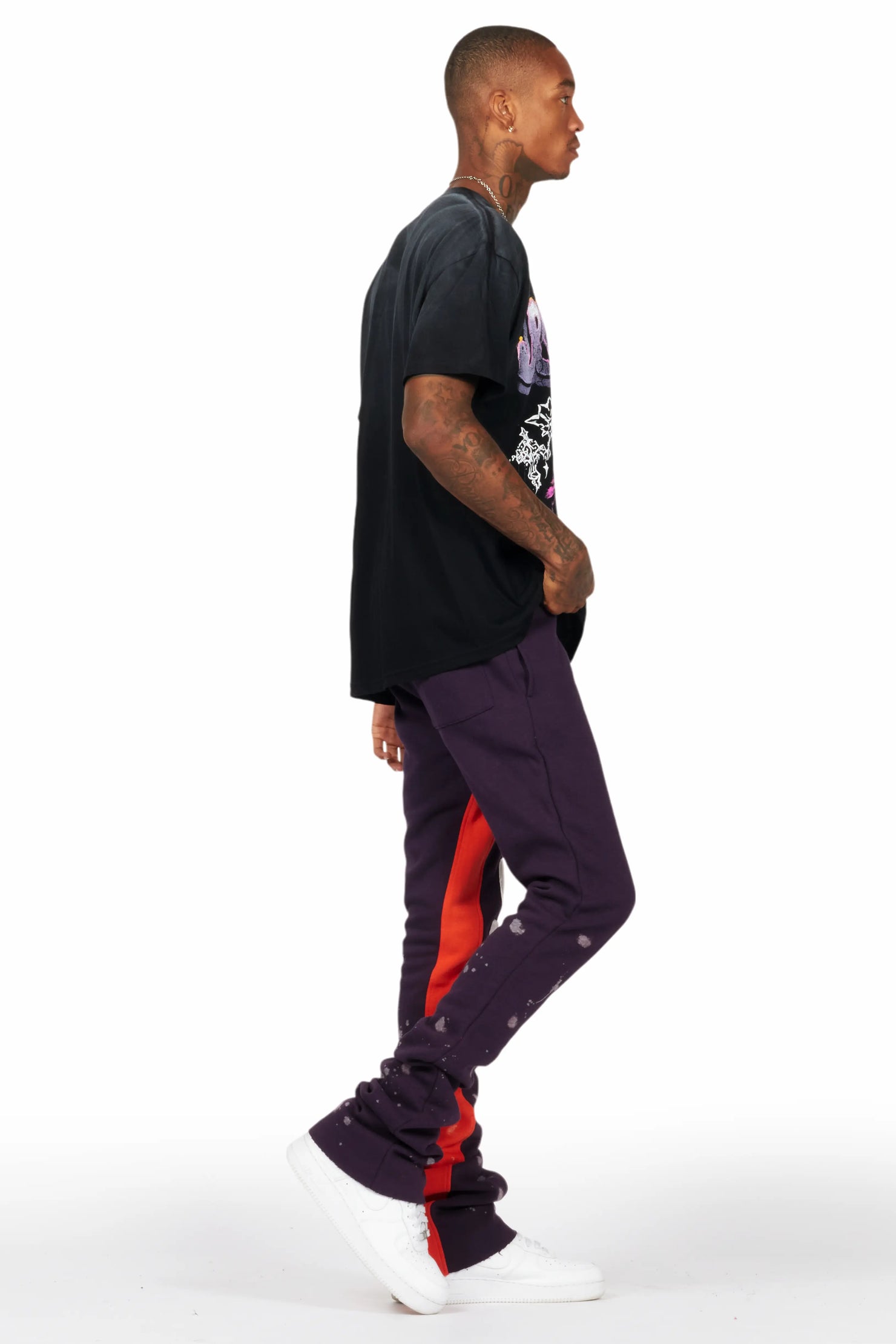 Uko Purple Patchwork Stacked Flare Track Pant