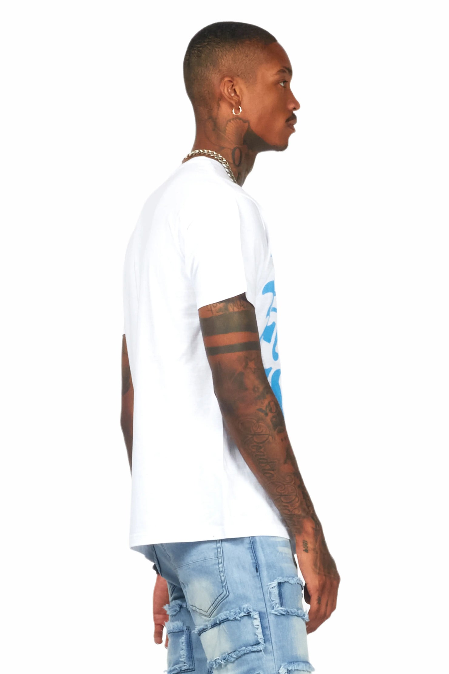Hard Life White/Blue Graphic T-Shirt