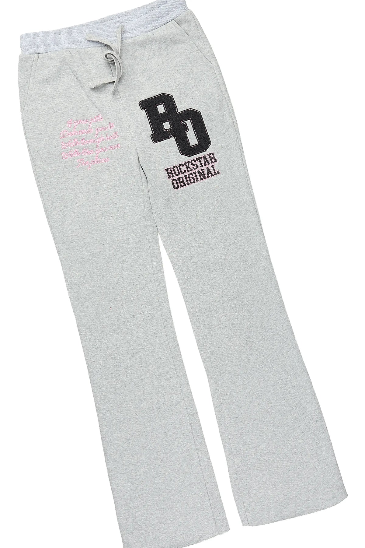 Girls Leslee Heather Grey/Pink Hoodie/Stacked Flare Track Set