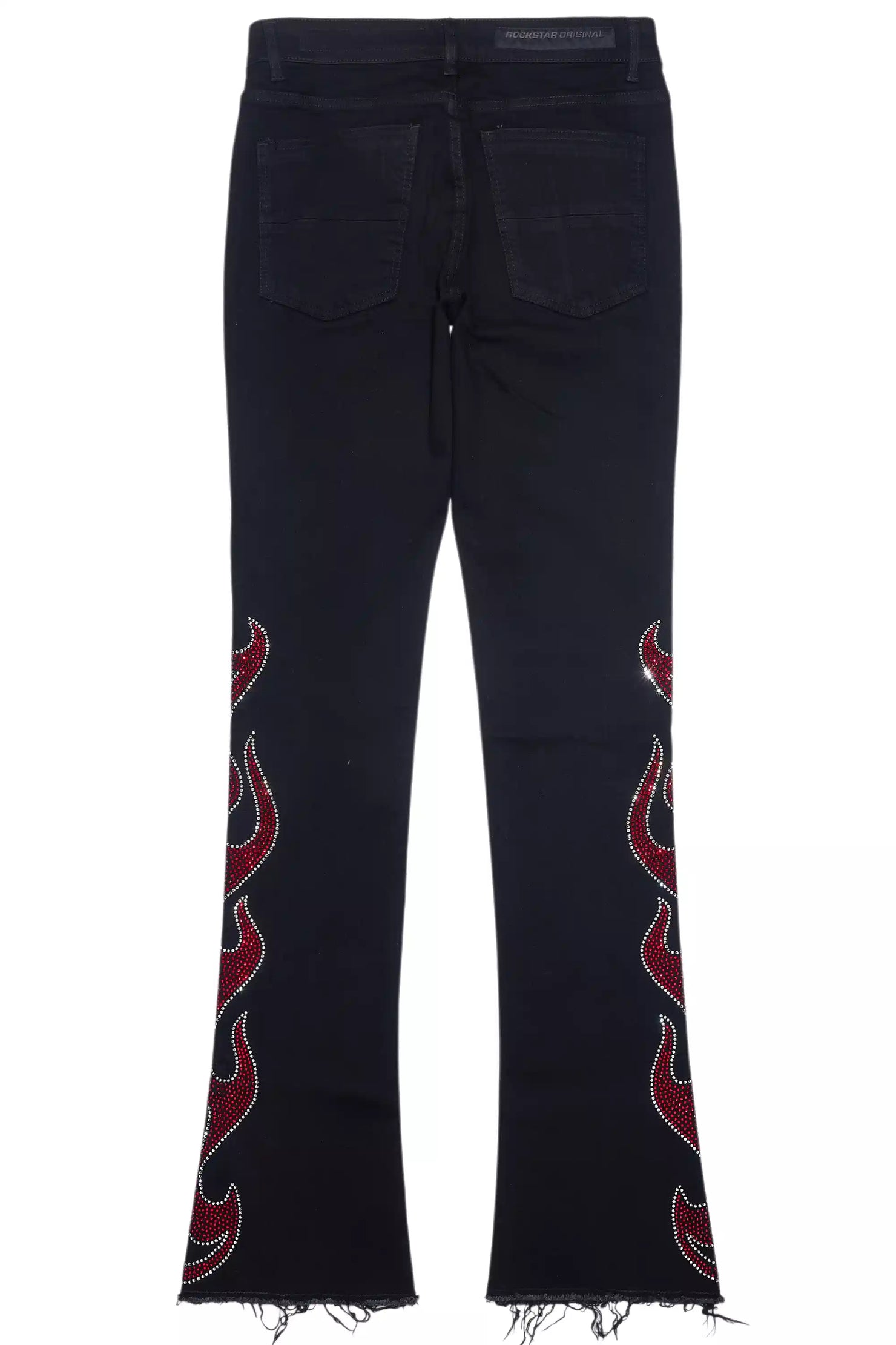 Sword Jet Black Rhinestone Stacked Flare Jean