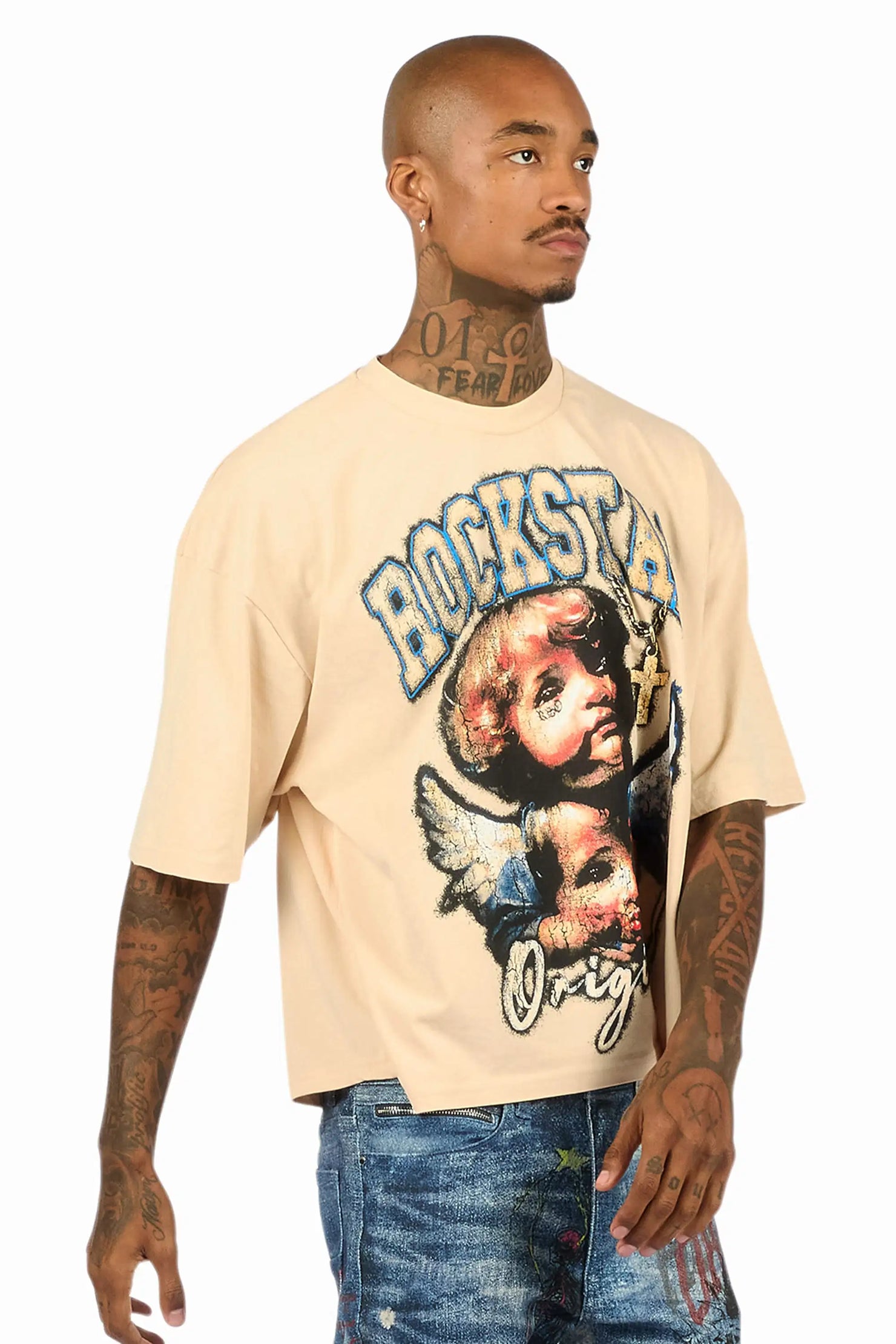 Deiter Beige Boxy Crop T-Shirt