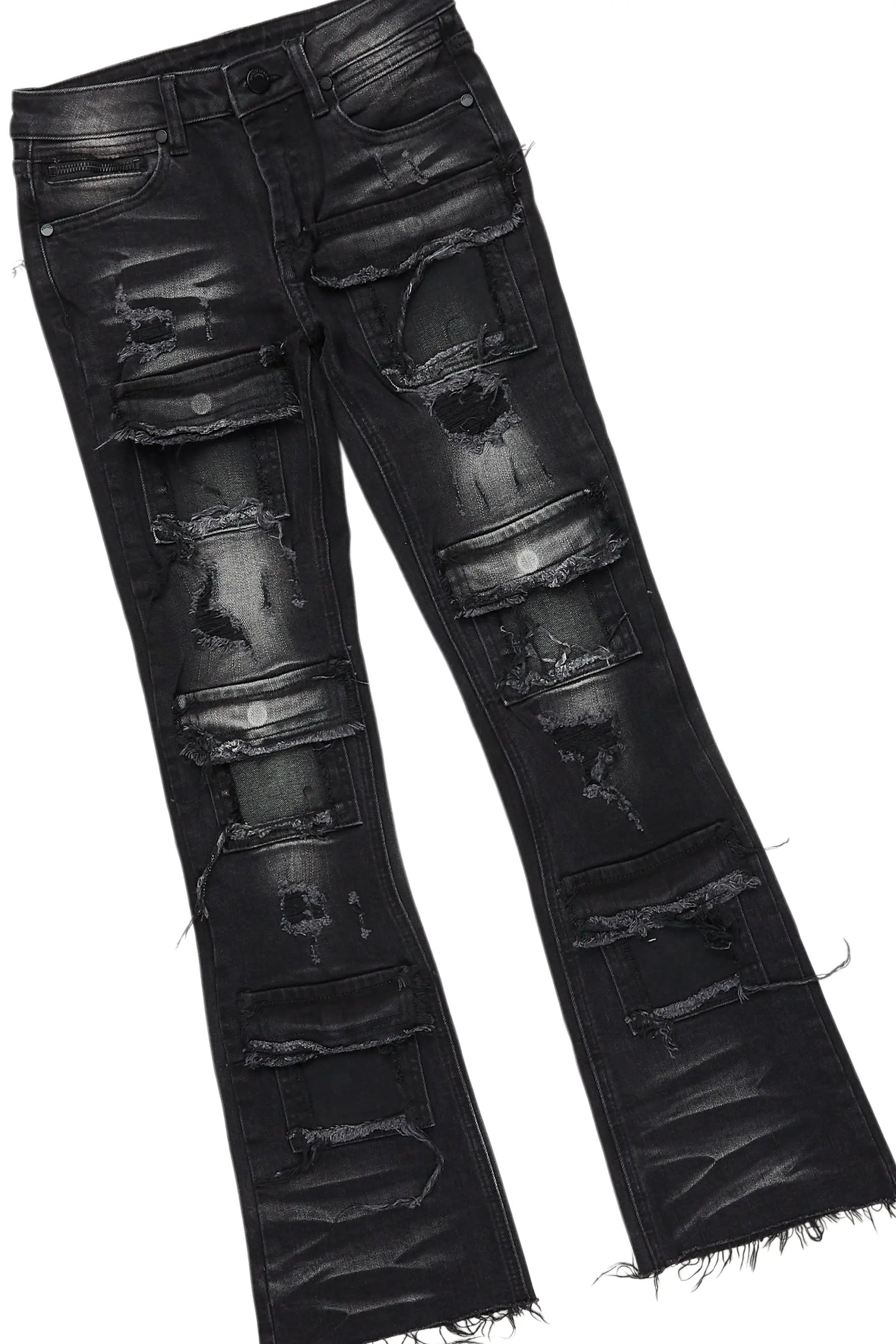 Boys Bloke Black Hoodie/Stacked Flare Jean Set