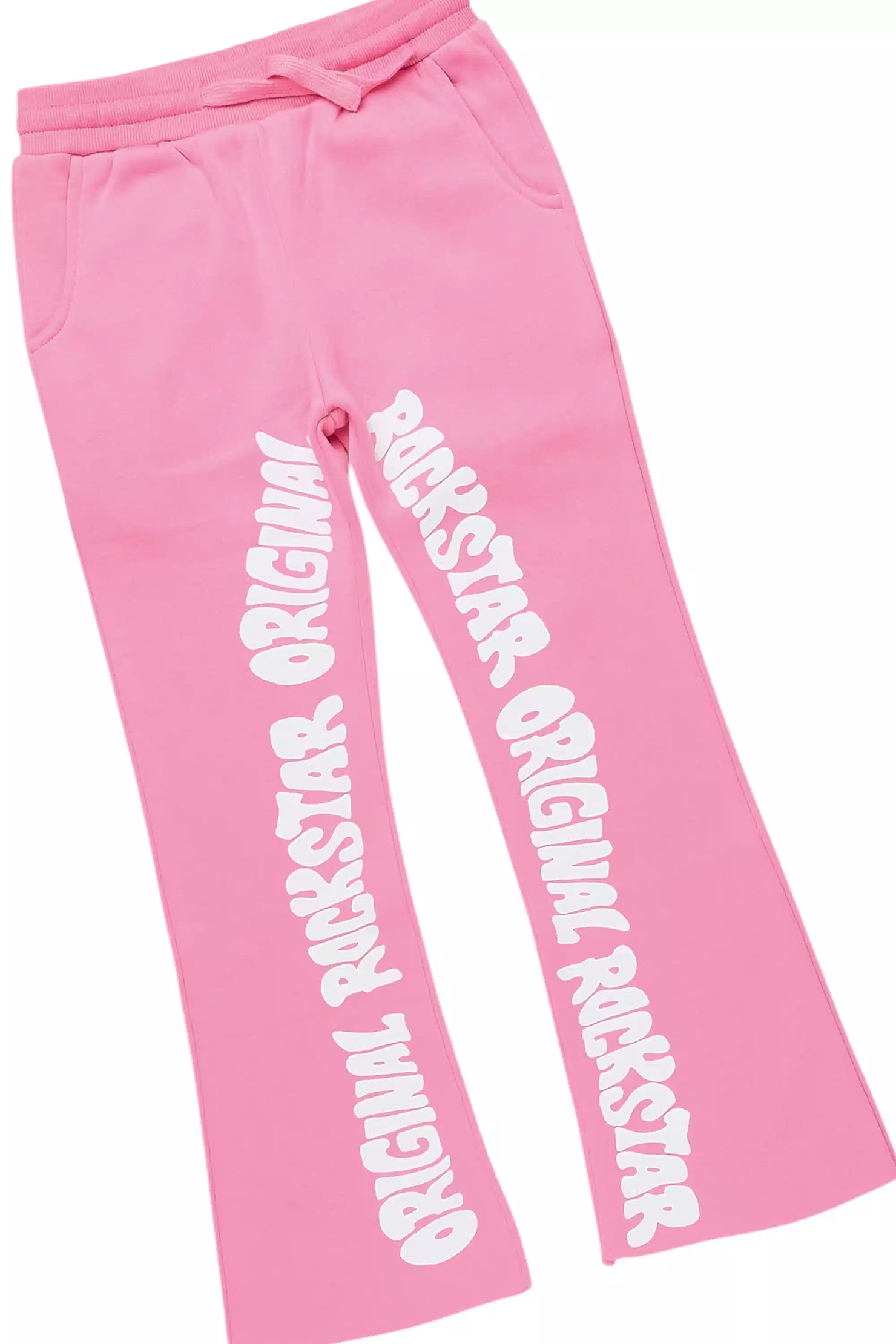 Girls Monique Pink Double Layer T-Shirt Stacked Flare Track Pant Set