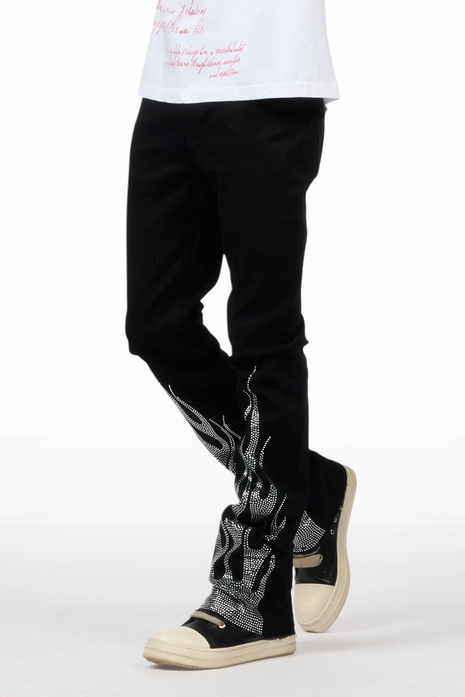 Samba Black/Clear Rhinestone Stacked Flare Jean