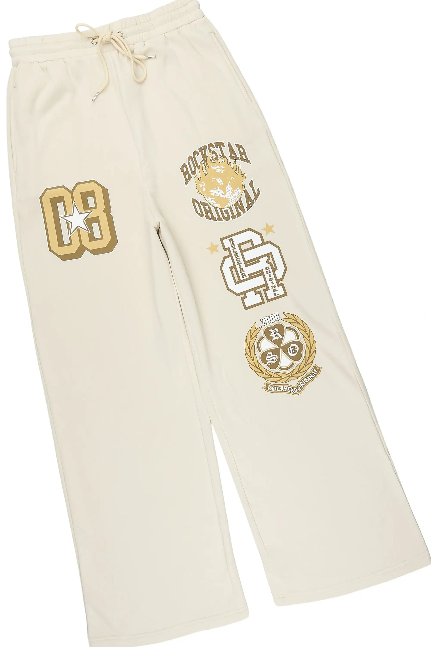 Gallant Beige 3/4 Crop Boxy Tee/ Fleece Baggy Pant Track Set
