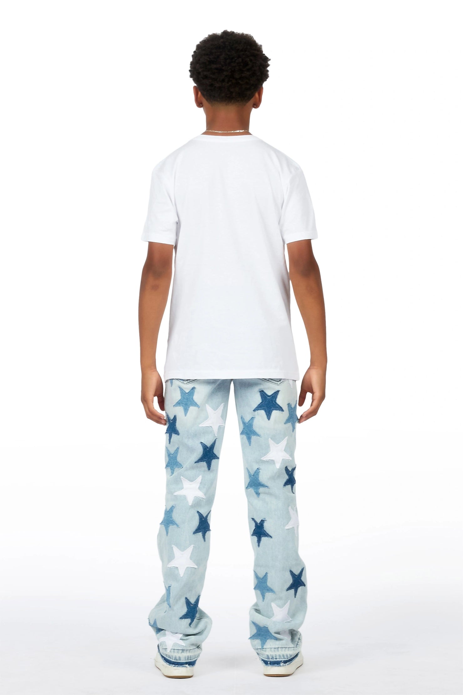 Boys Byson White/Blue T-Shirt Patchwork Jean Set