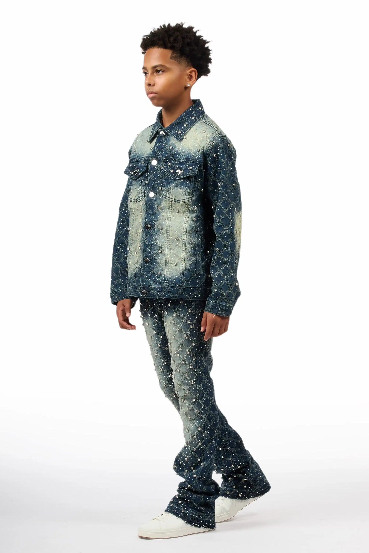 Boys Sareka Dark Wash Rhinestone Denim Jacket & Sareka Stacked Jean Set
