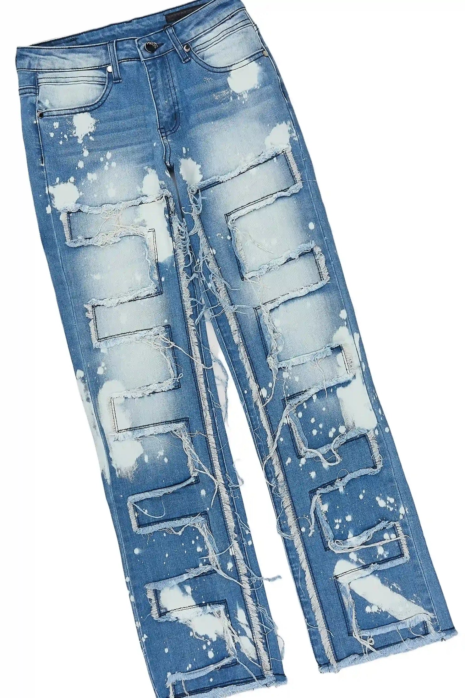 Boys Domarion White/Blue Cut Off T-Shirt Stacked Jean Set