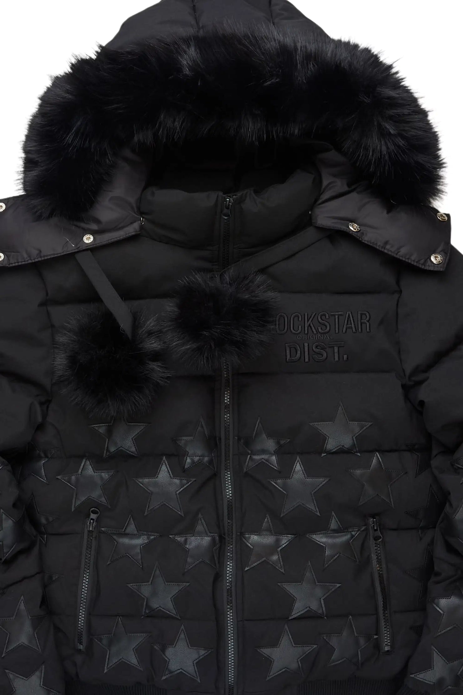 Starlena Black Puffer Jacket With Fur Hood