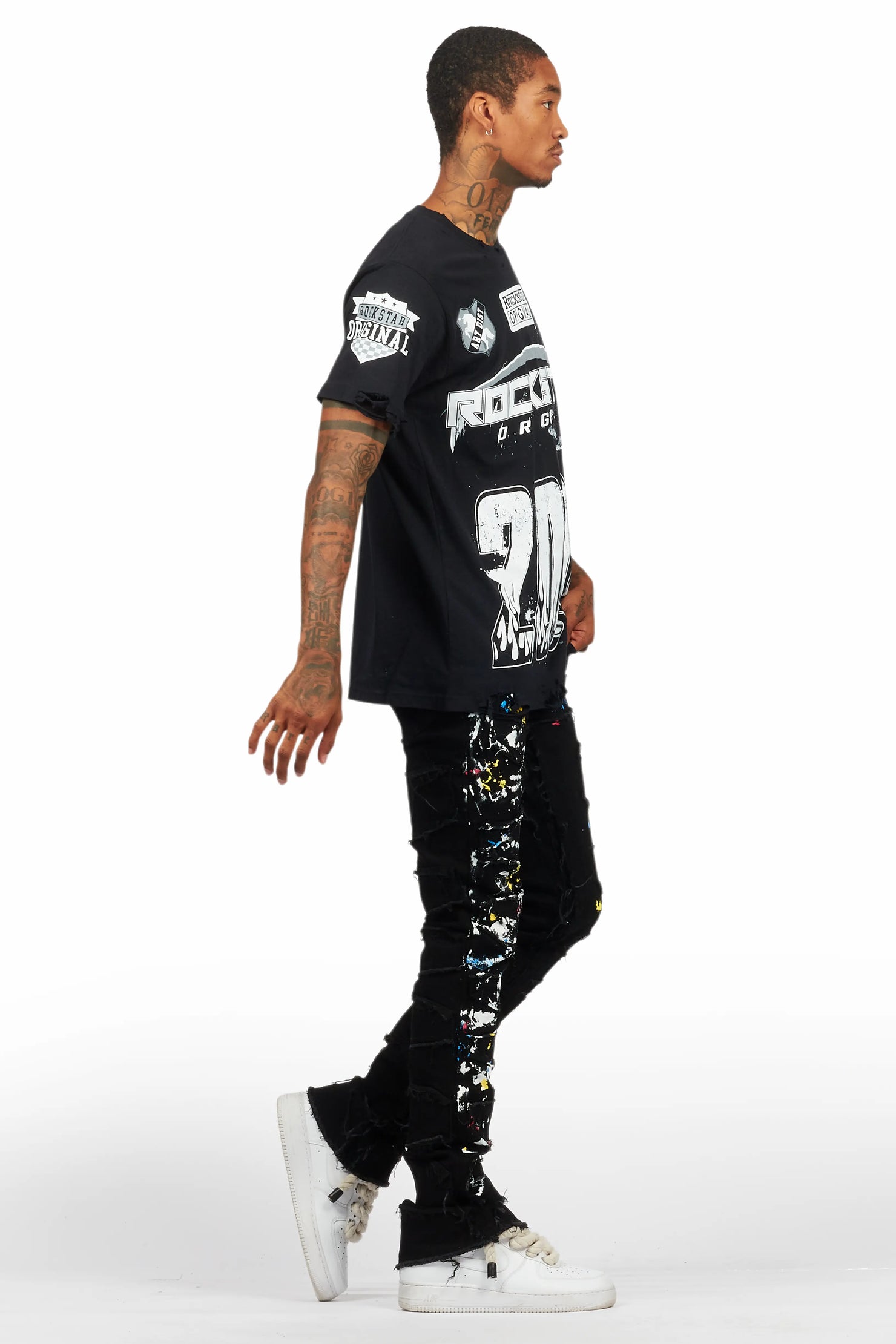 Shaddie Black Painter Stacked Flare Jean