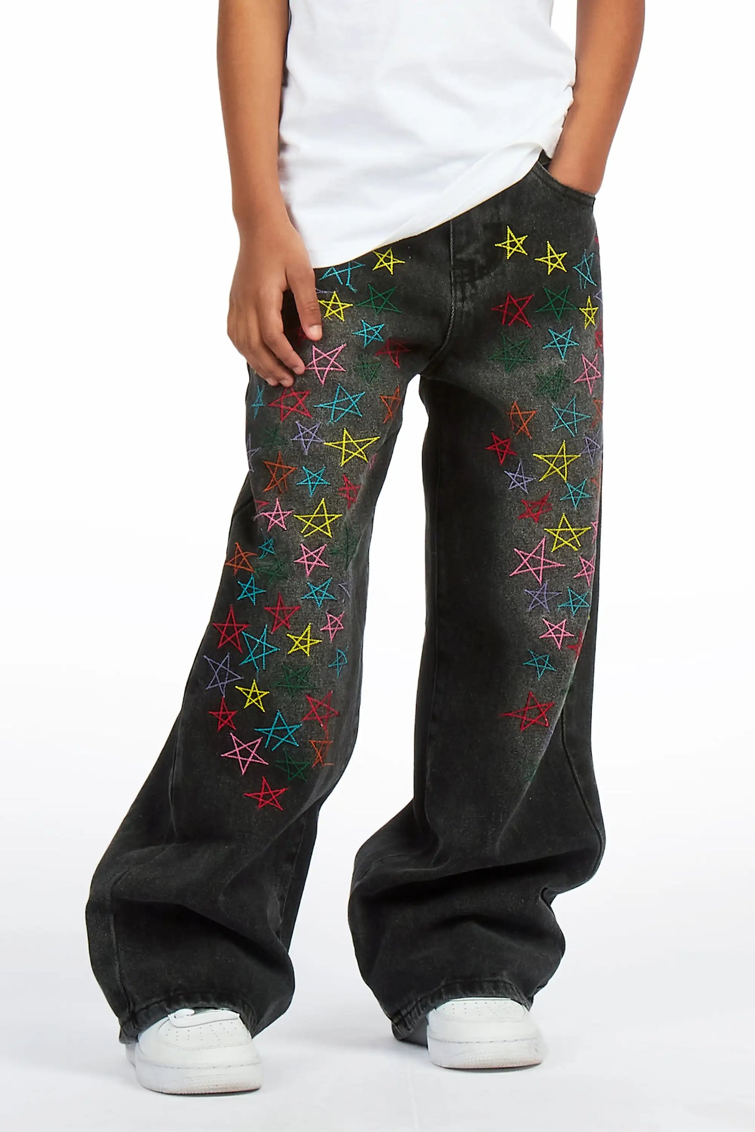 Girls Levie Washed Black Baggy Fit Jean