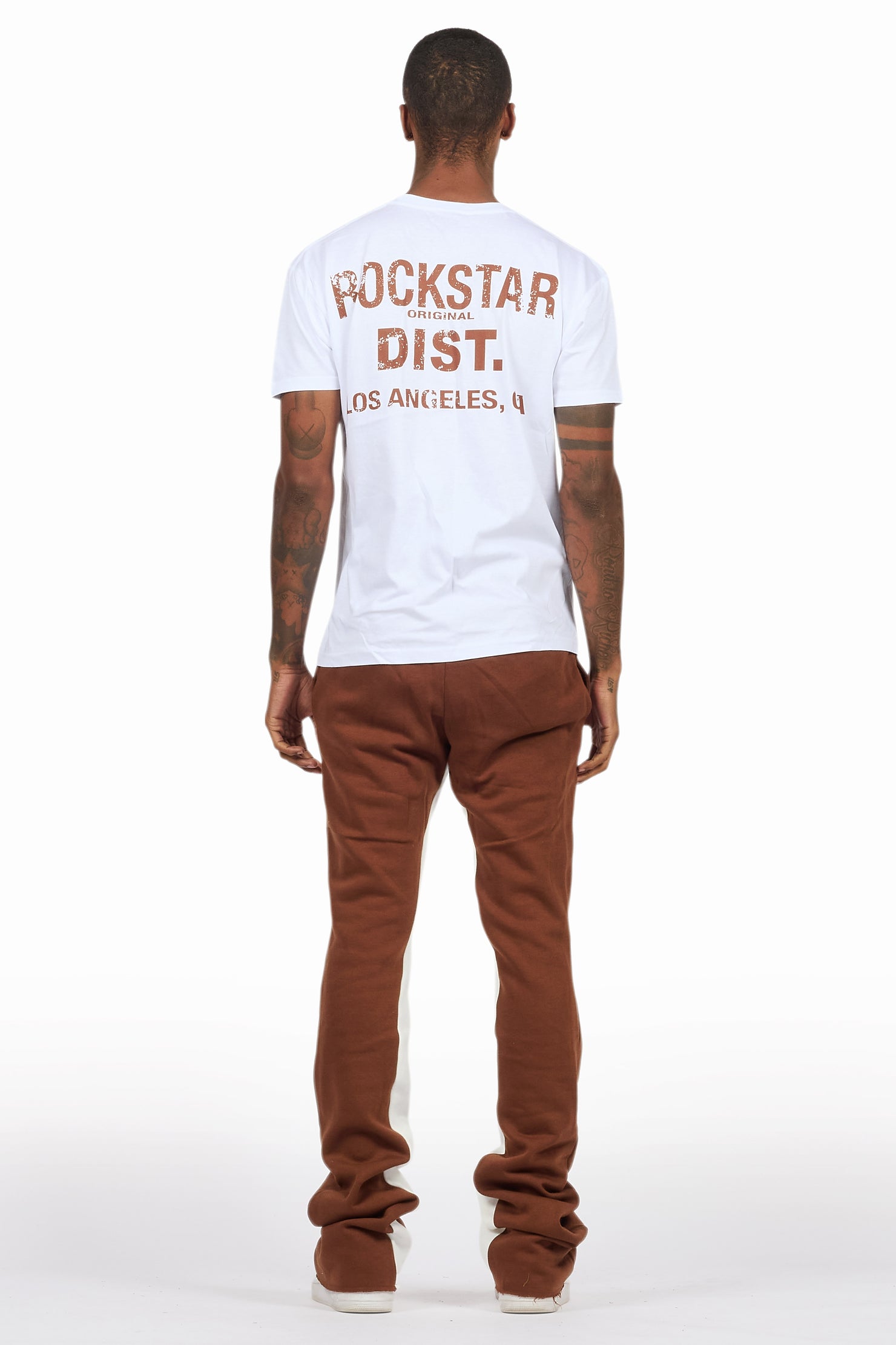 Lake White/Brown T-Shirt/Stacked Baggy Track Pant Set