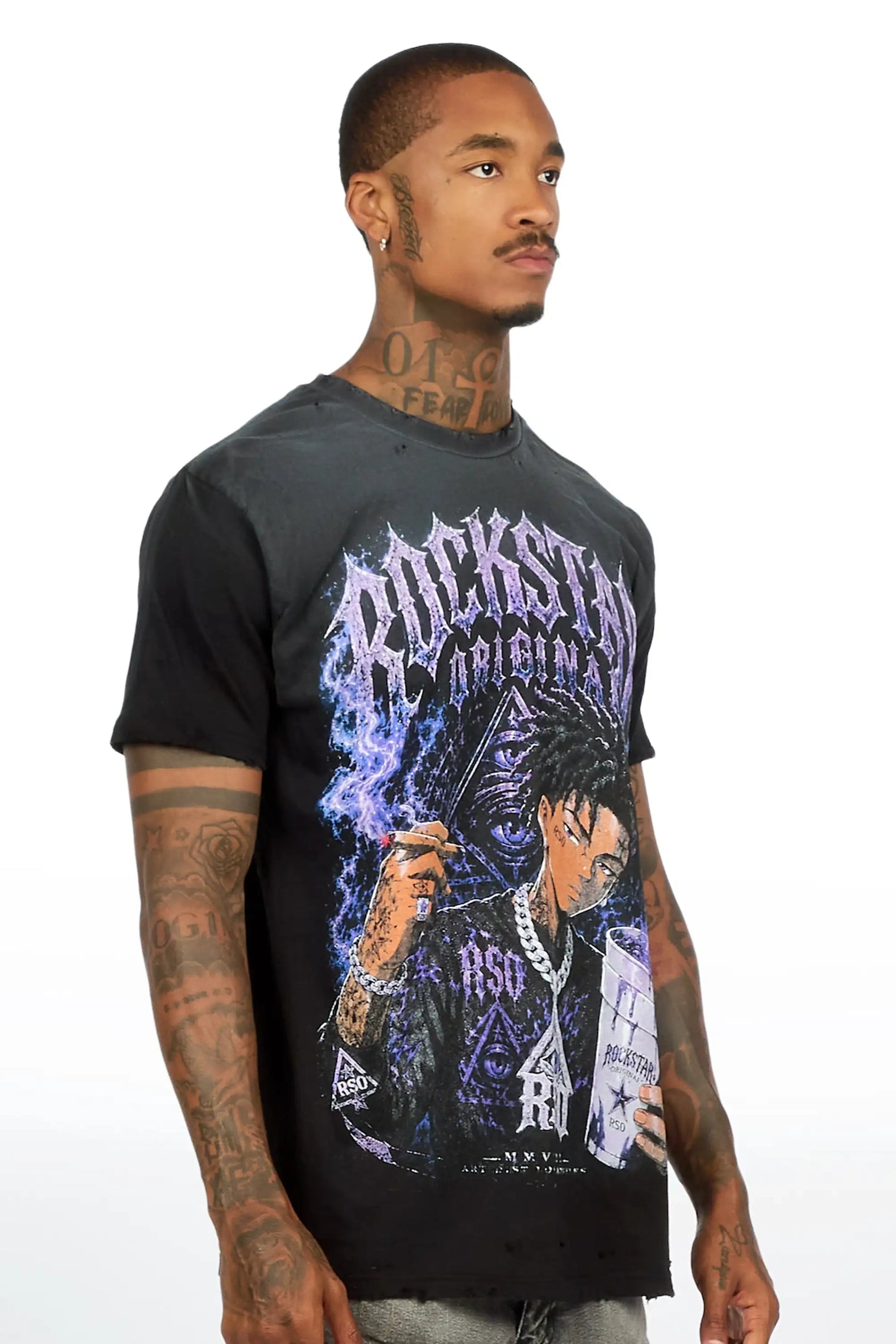 Vexler Black Oversized Graphic T-Shirt
