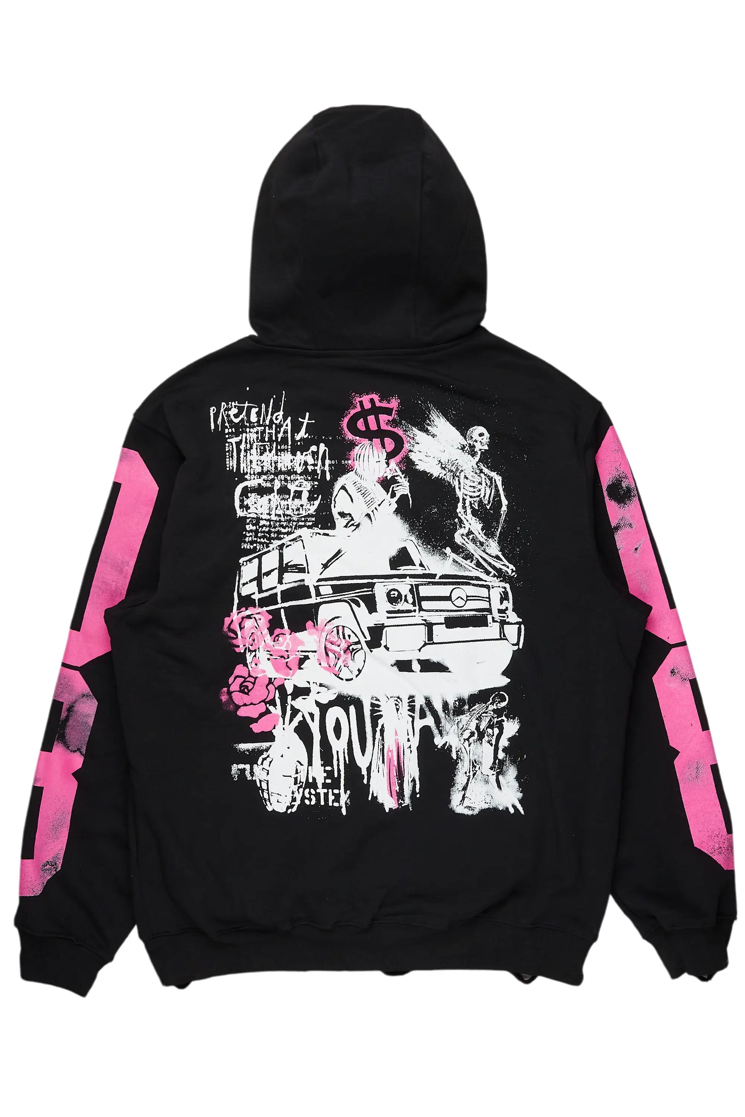 Grill Black/Pink Distressed Graphic Hoodie