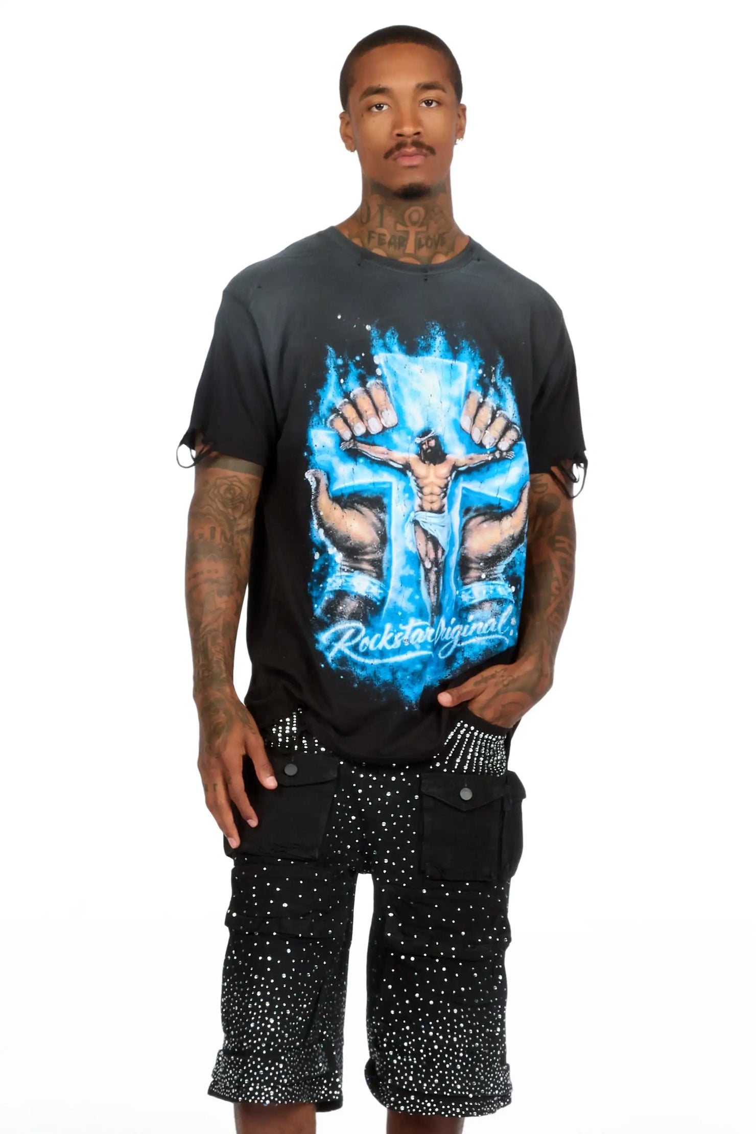 Keoni Black Rhinestone Denim Short