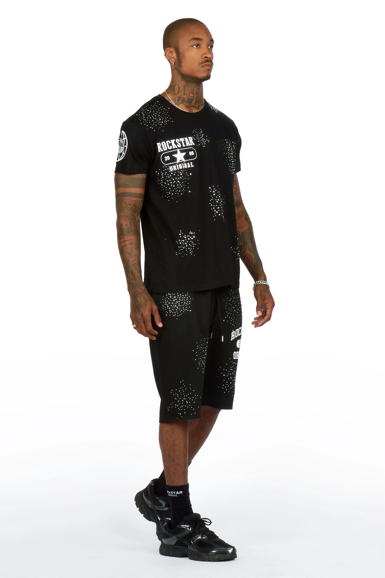 Gutta 2.0 Black/Black Rhinestone T-Shirt/Short Set
