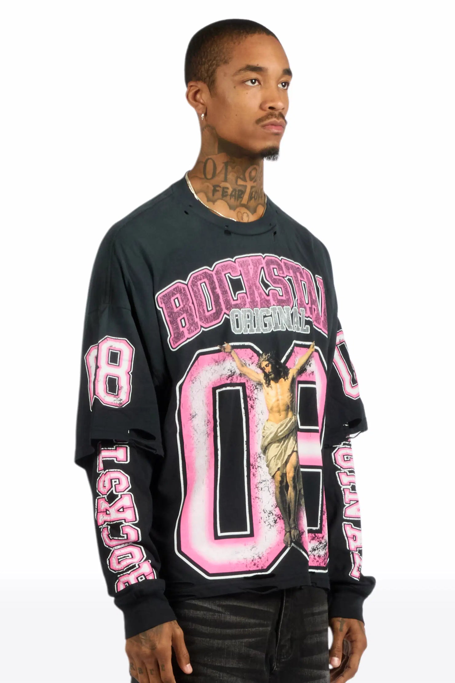 Fields Black/Pink Double Layer Long Sleeve Graphic T-Shirt