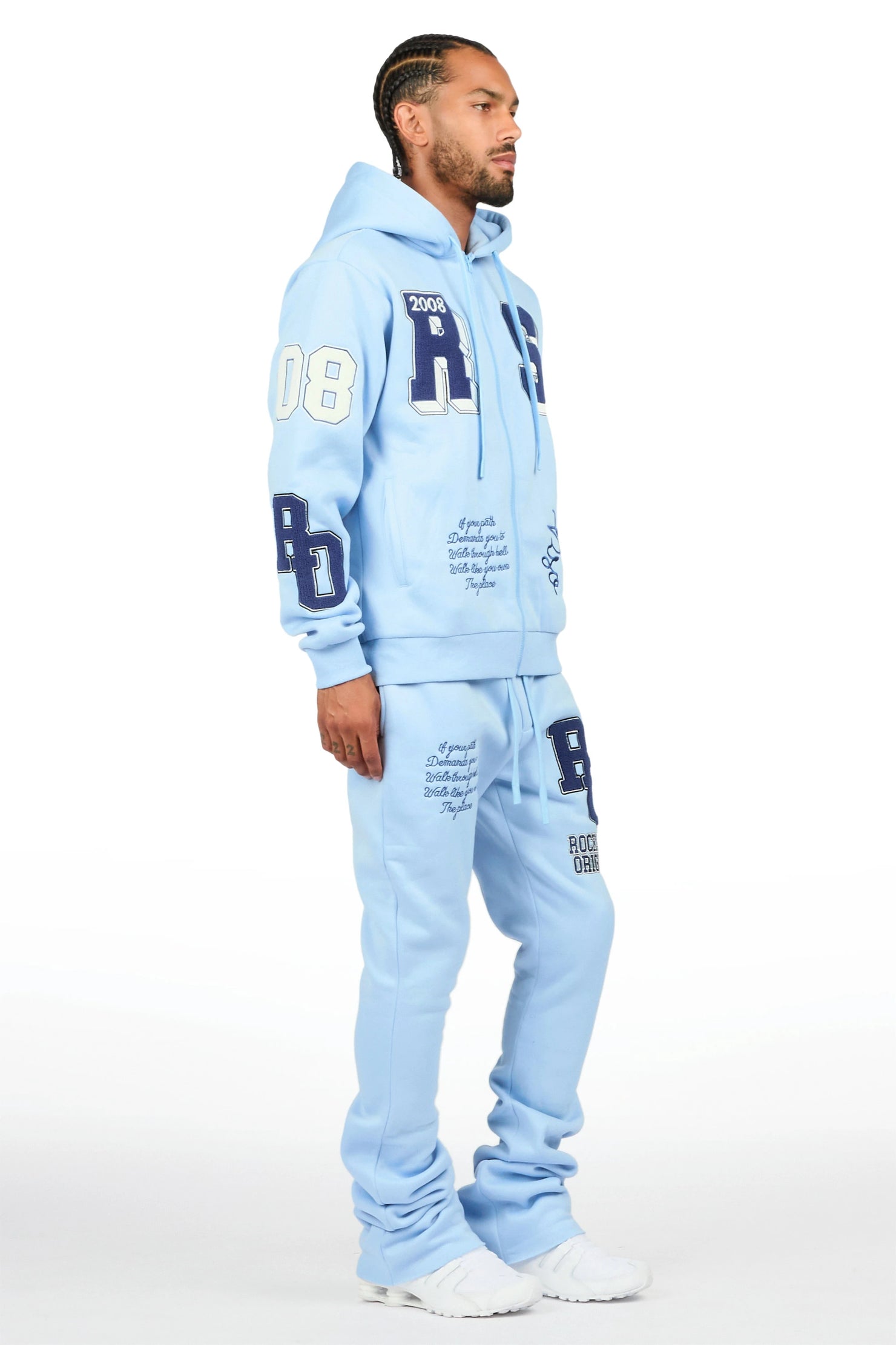 Leslaw Baby Blue Zip Up Hoodie Stacked Track Set