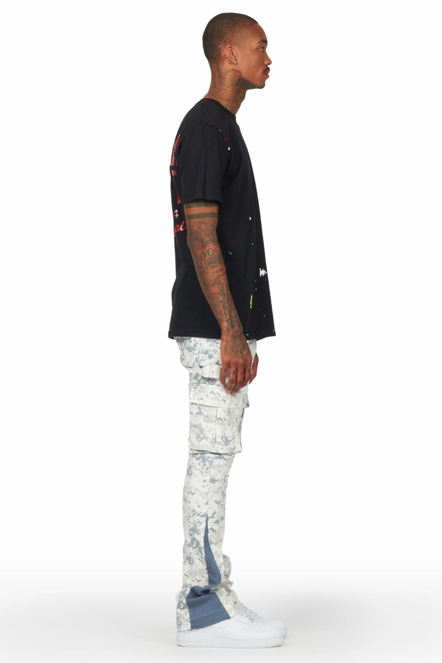 Dajuan Light Camo Stacked Cargo Flare Jean