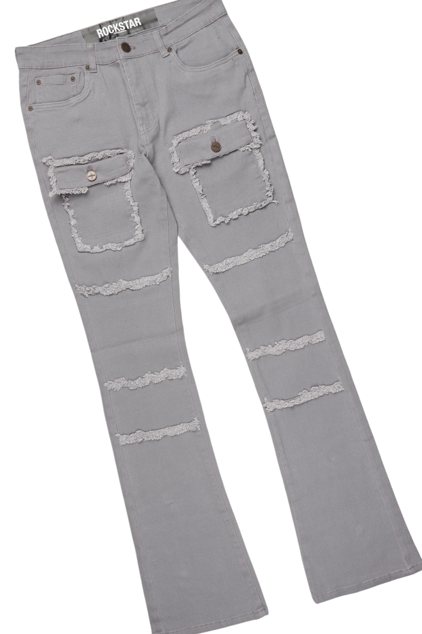 All Seeing Eyes Grey Long Sleeve T-Shirt/Stacked Flare Cargo Jean Bundle