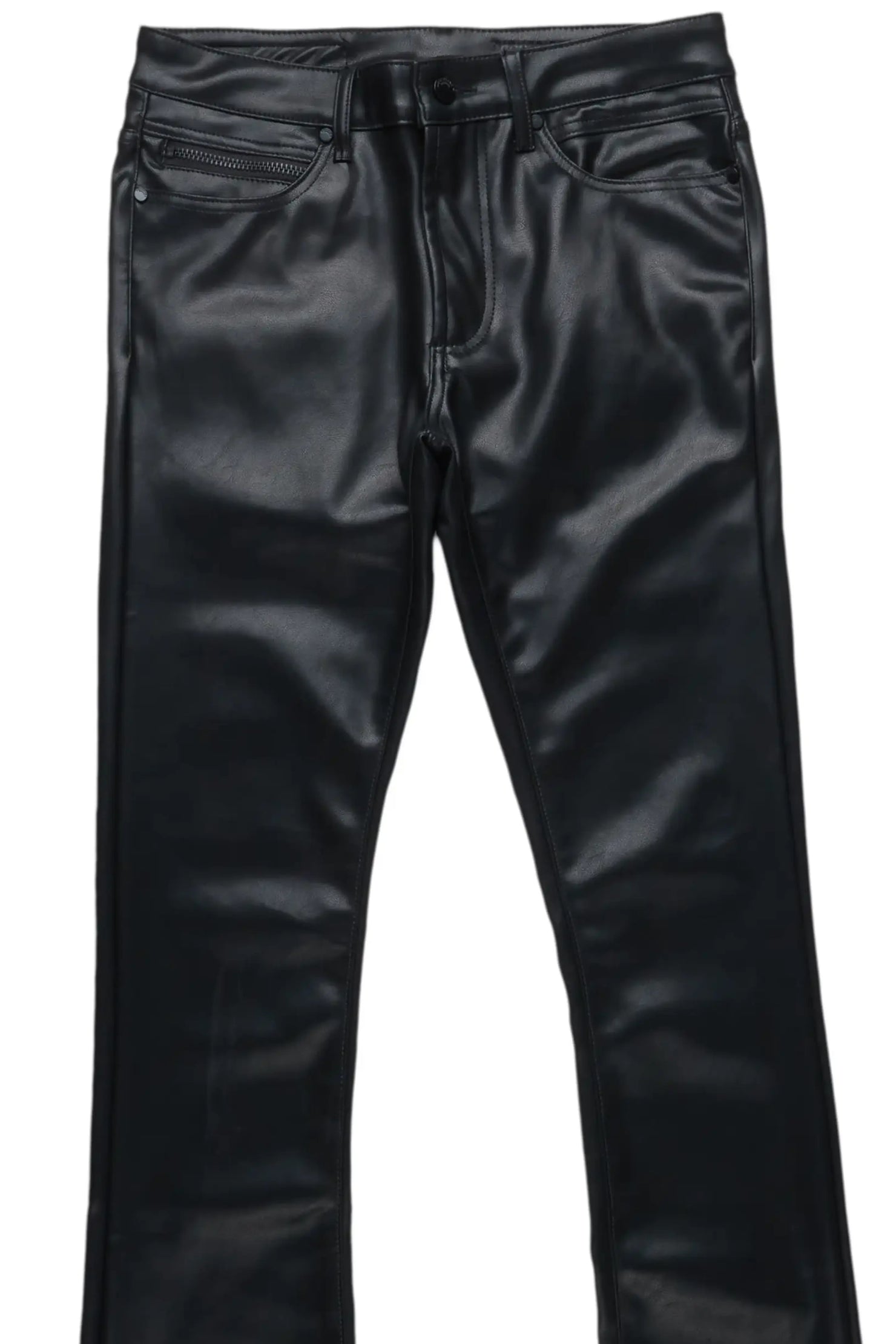 Ricky Black Faux Leather Stacked Jean