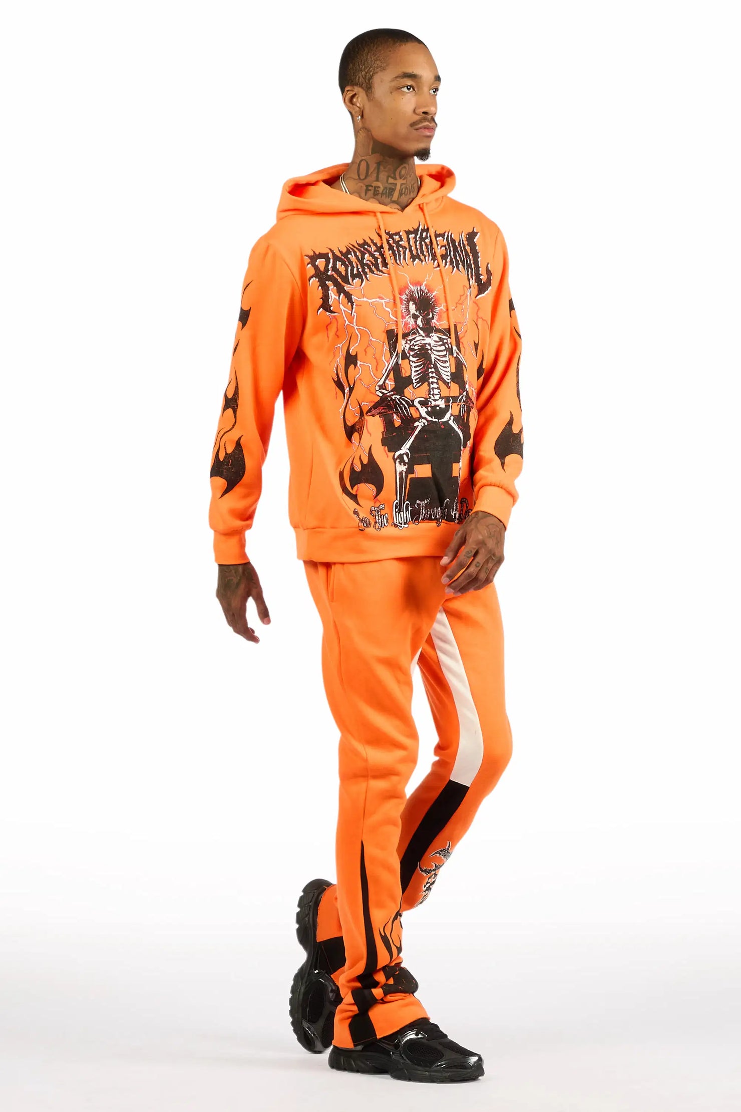 Deathrow Orange/Black Hoodie/Stacked Track Pant Set