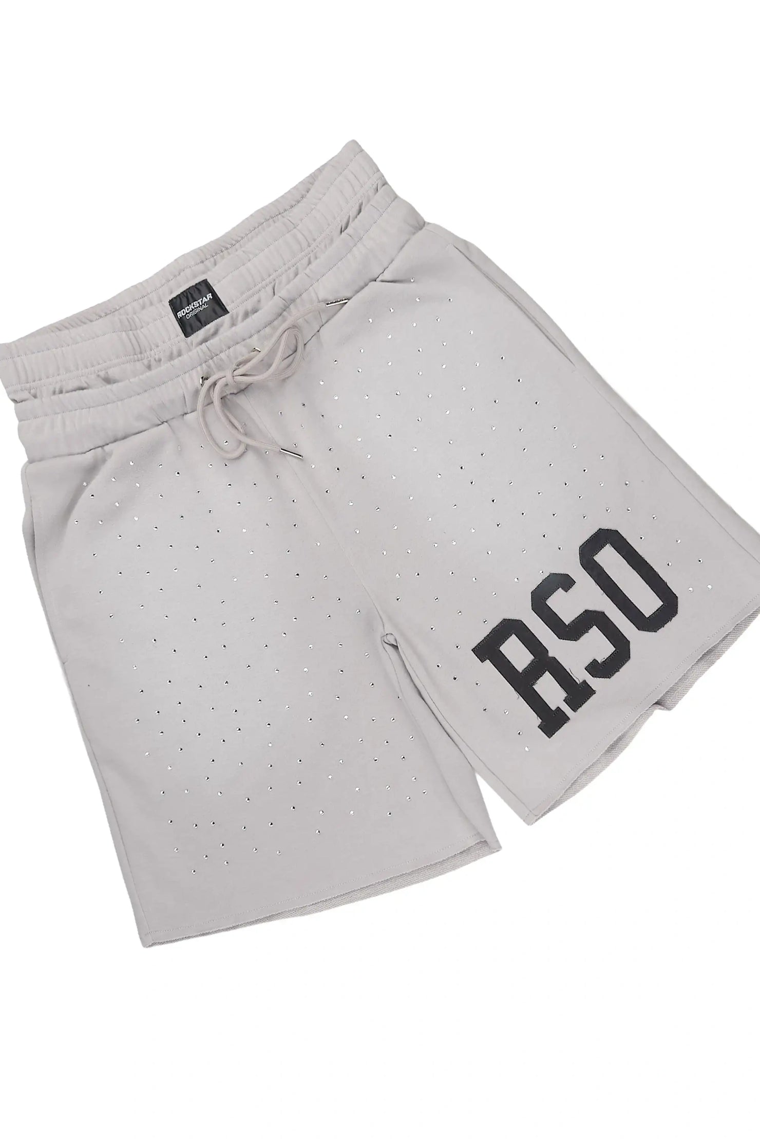 Akila Grey Rhinestone Hoodie Double Waisted Short Set