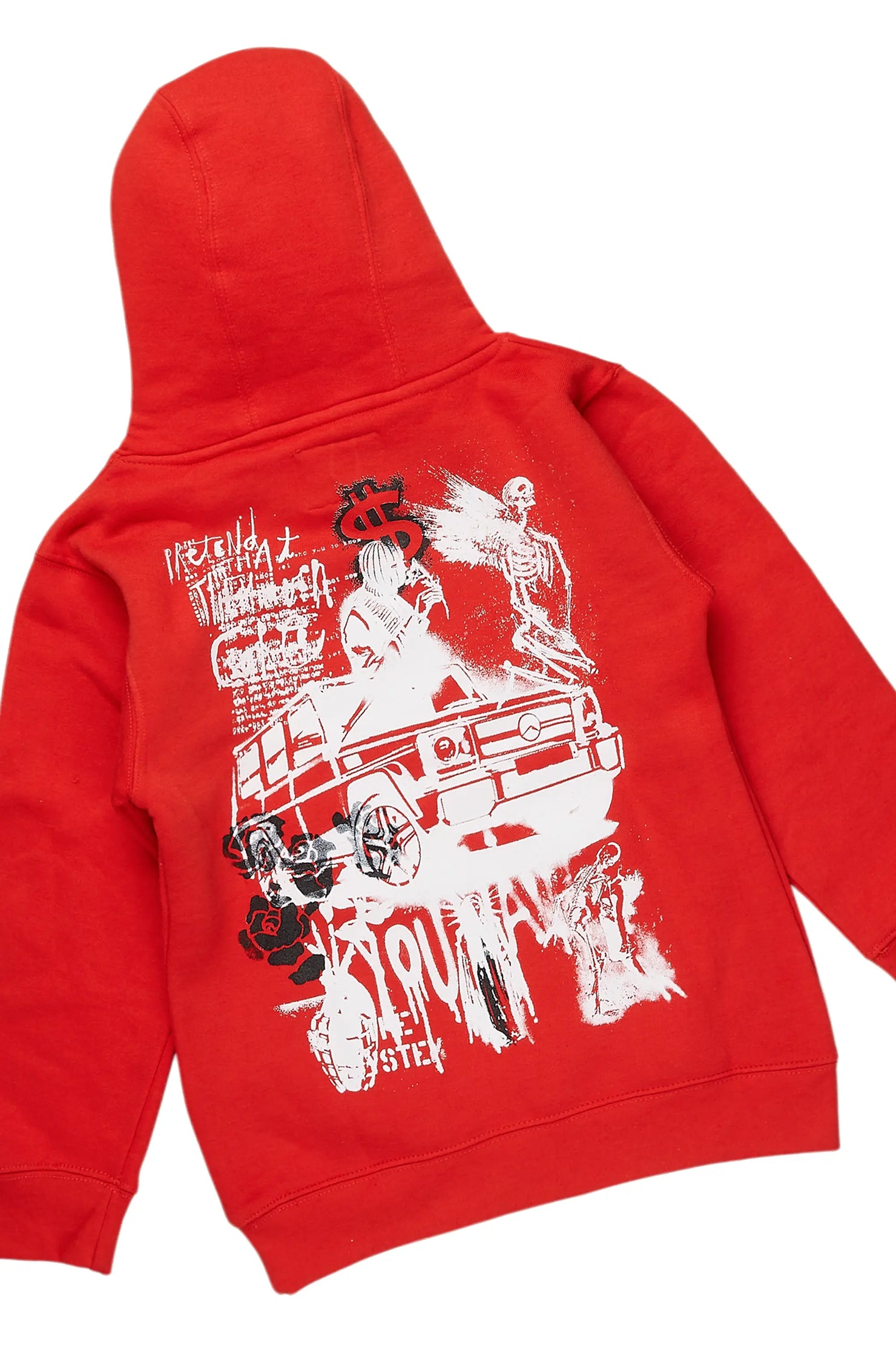 Boys Beau Red/Grey Hoodie/Stacked Flare Jean Set