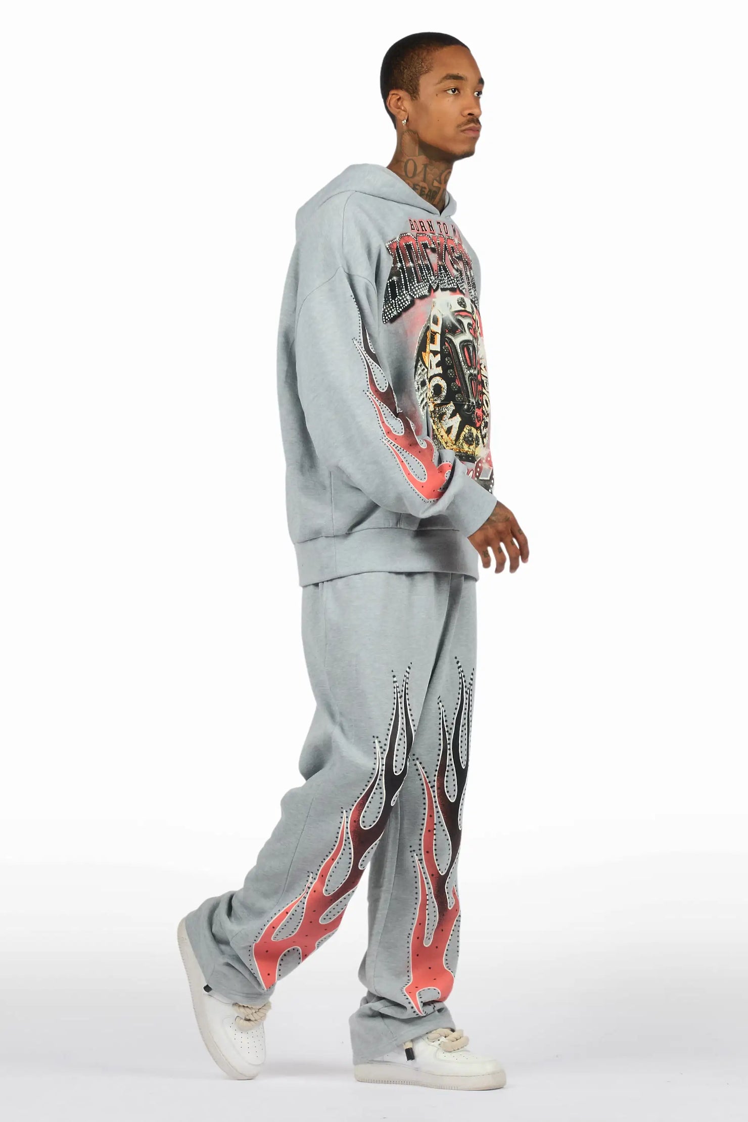 Glans Heather Grey Hoodie/Baggy Pant Track Set
