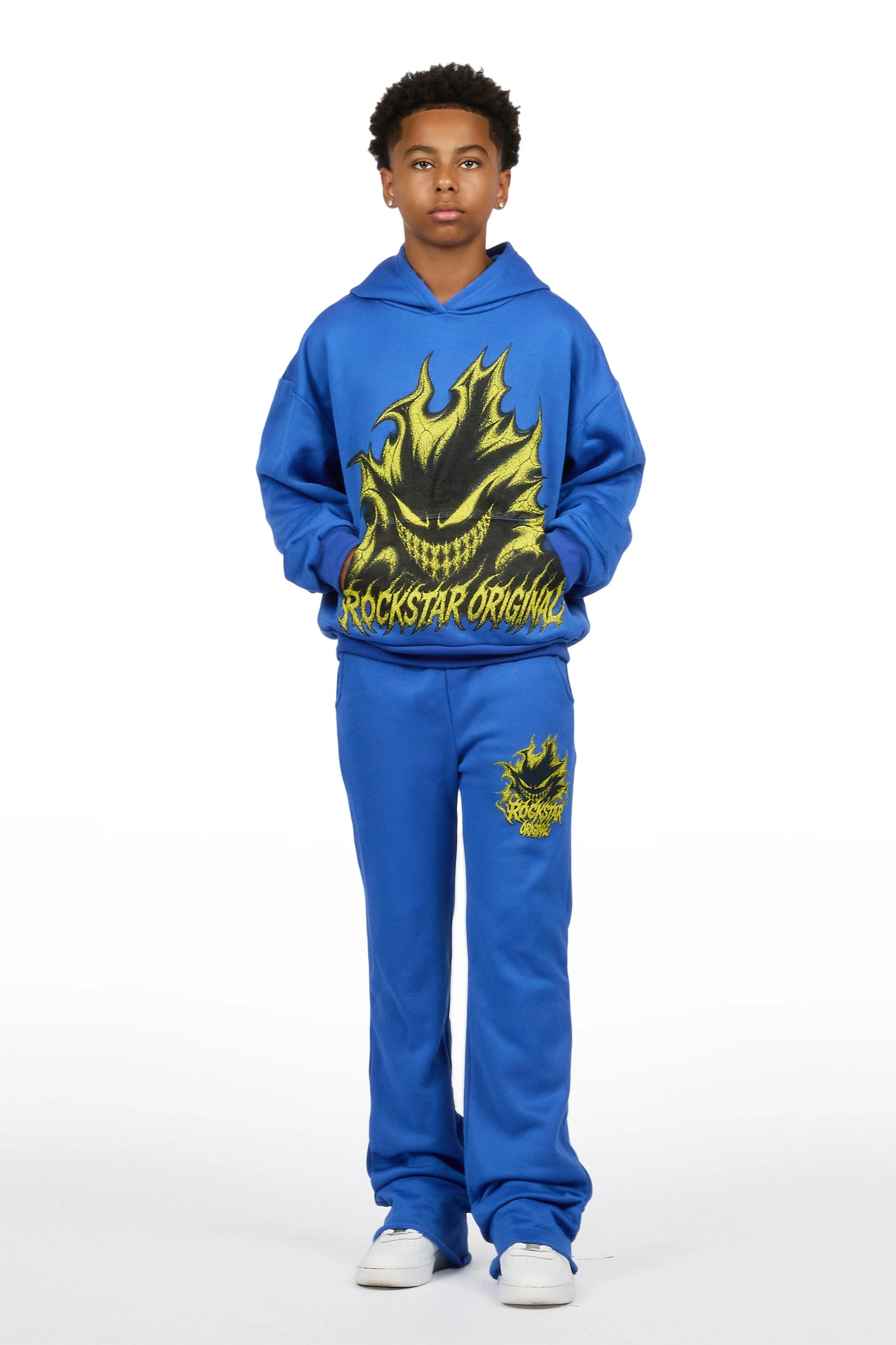 Boys Glaston Royal Blue Stacked Hoodie Track Set