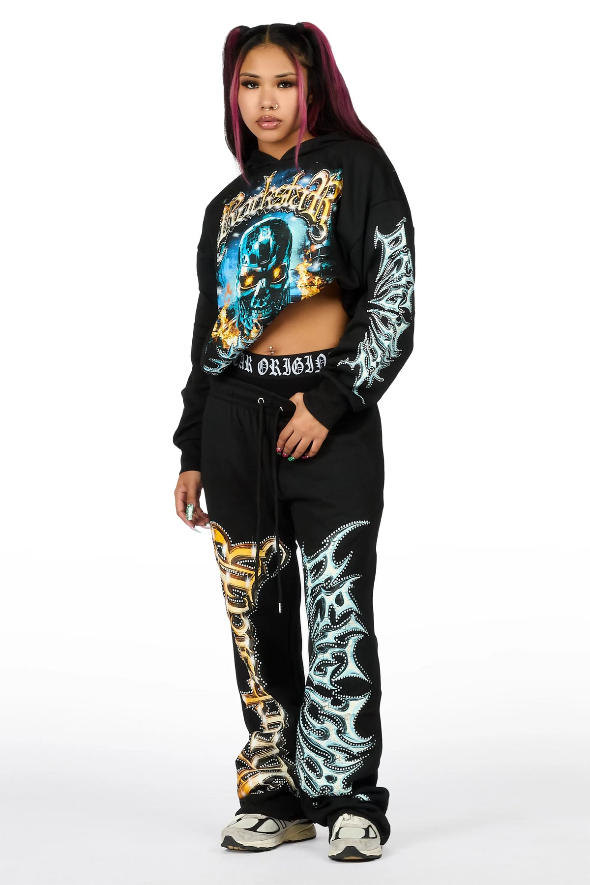 Tawny Black Graphic Baggy Fit Track Set