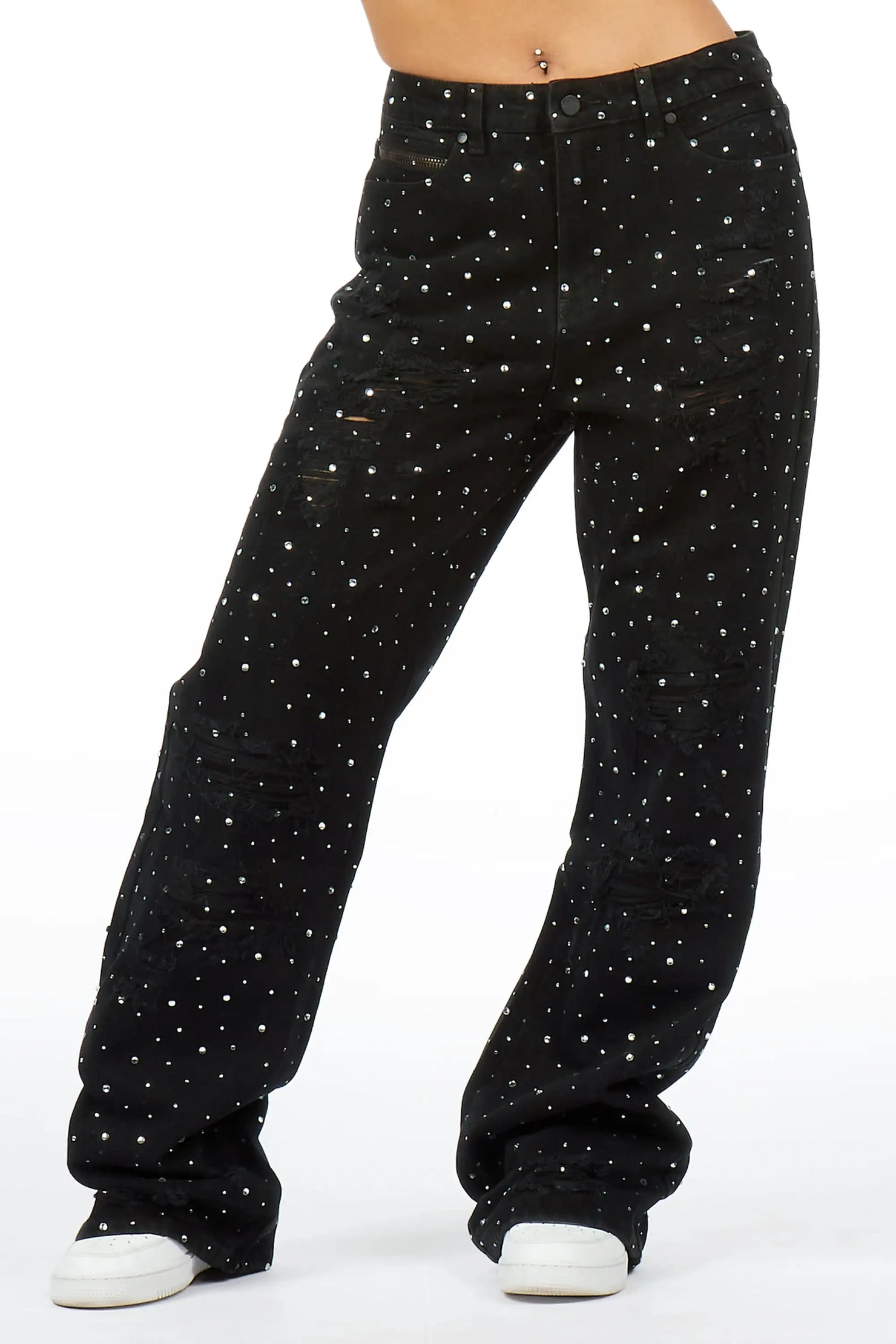 Amayah Black Rhinestone Baggy Fit Jean