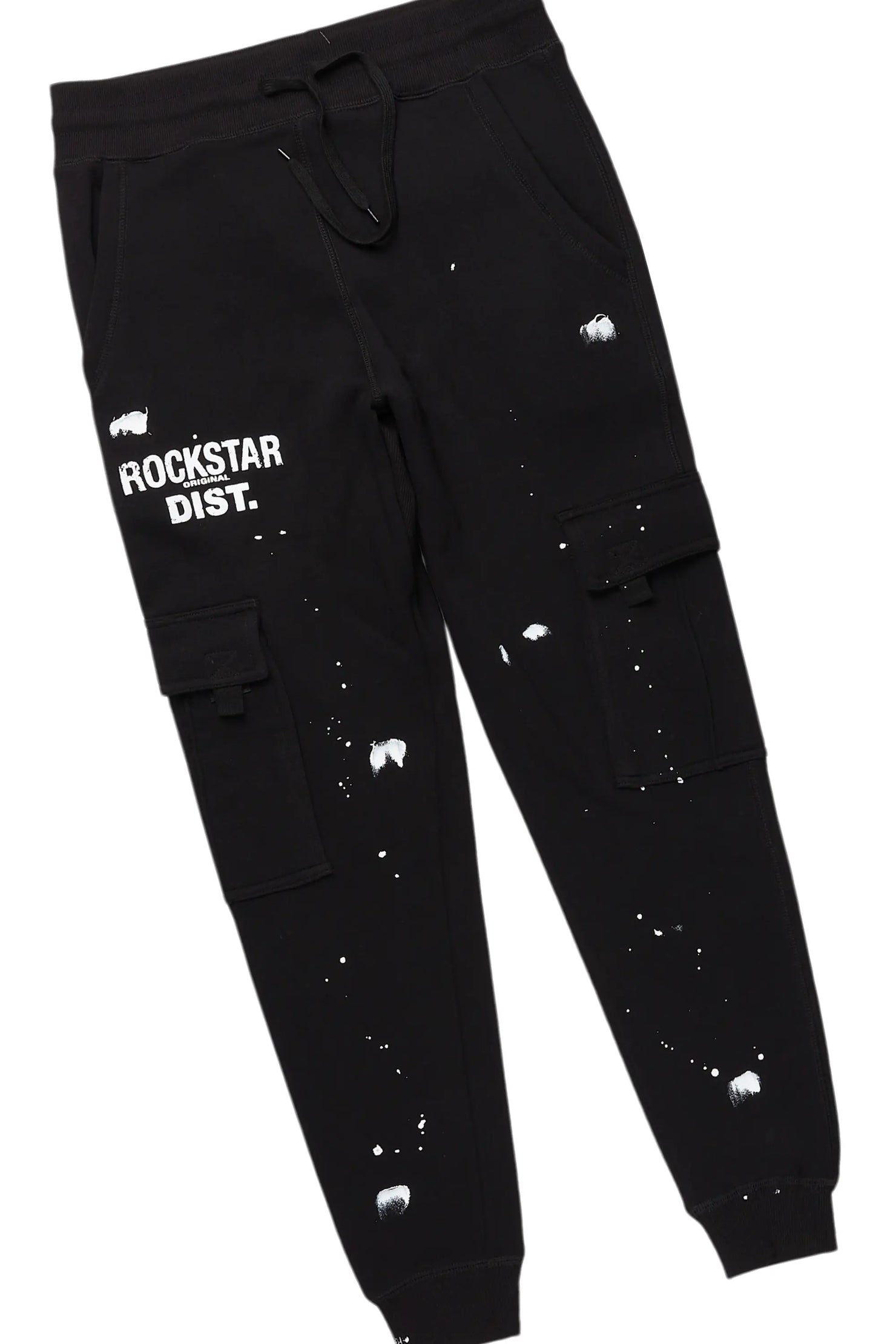 Raffer Black Hoodie/Jogger Cargo Sweat Pant Set