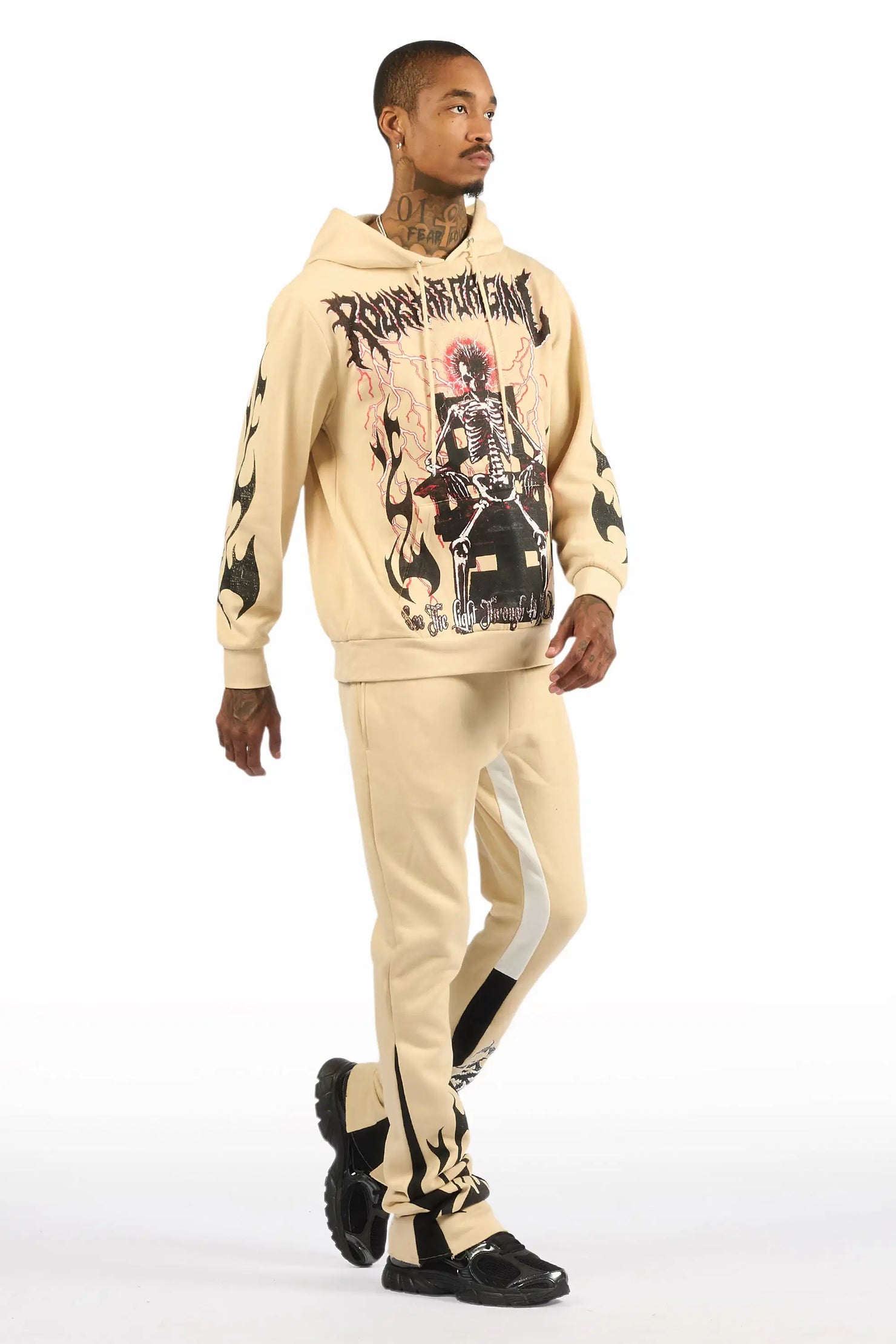 Deathrow Beige/Black Hoodie/Stacked Track Pant Set