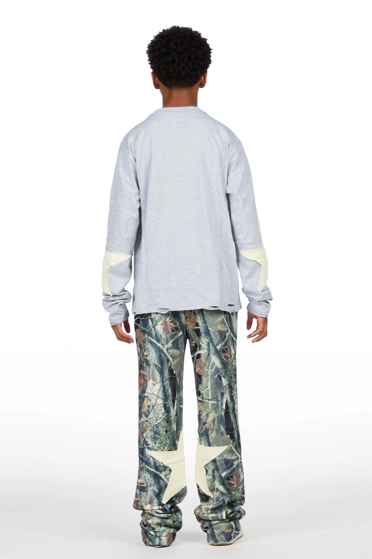 Boys Delgero Heather Grey/Camo Long Sleeve T-Shirt Track Set