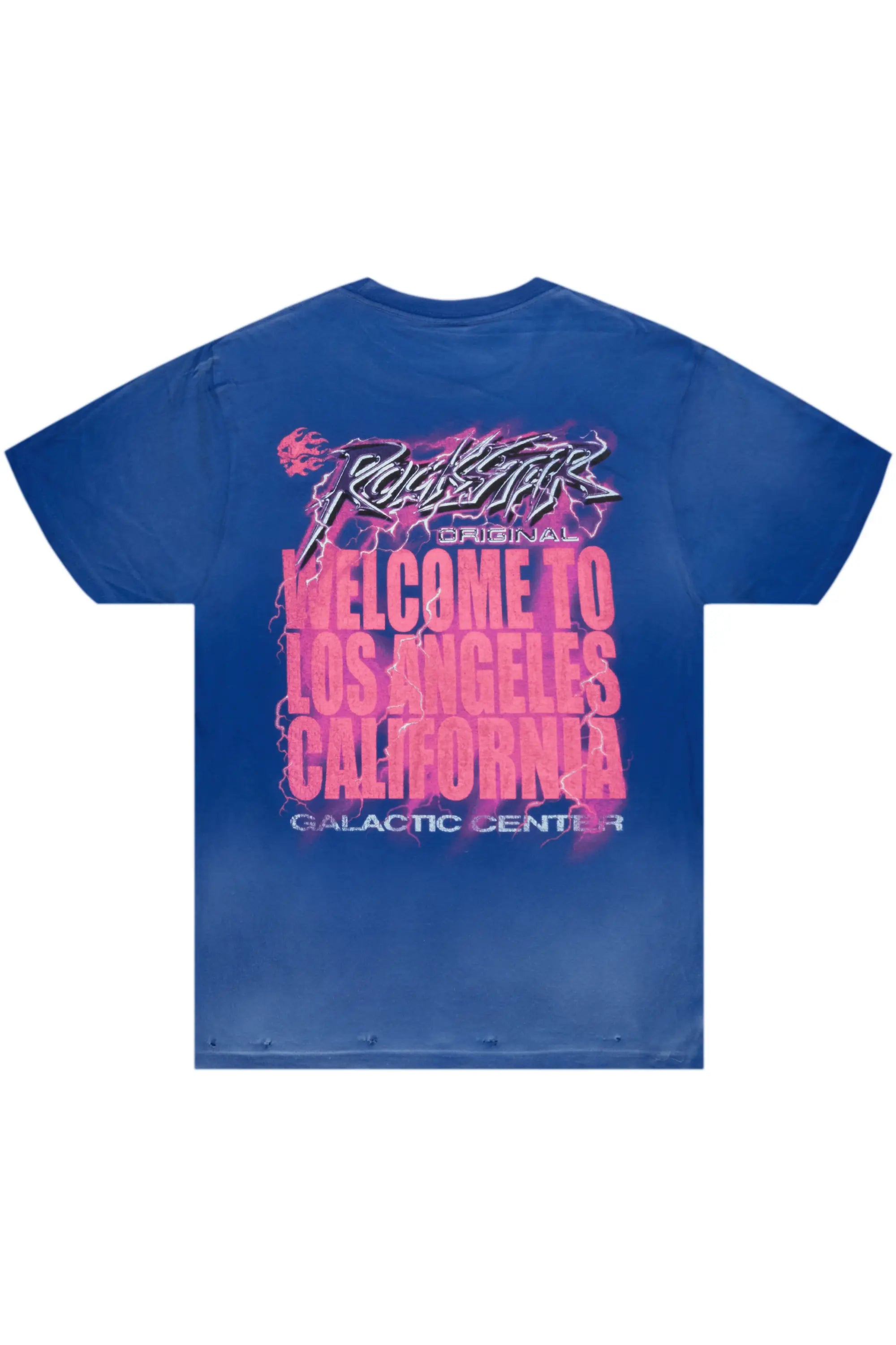 white royal blue graphic tee