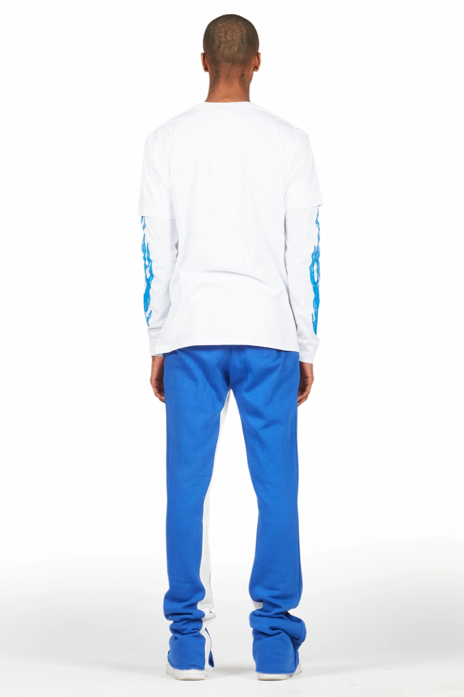 Amos White/Royal Double Layer T-Shirt/Stacked Baggy Pant Set
