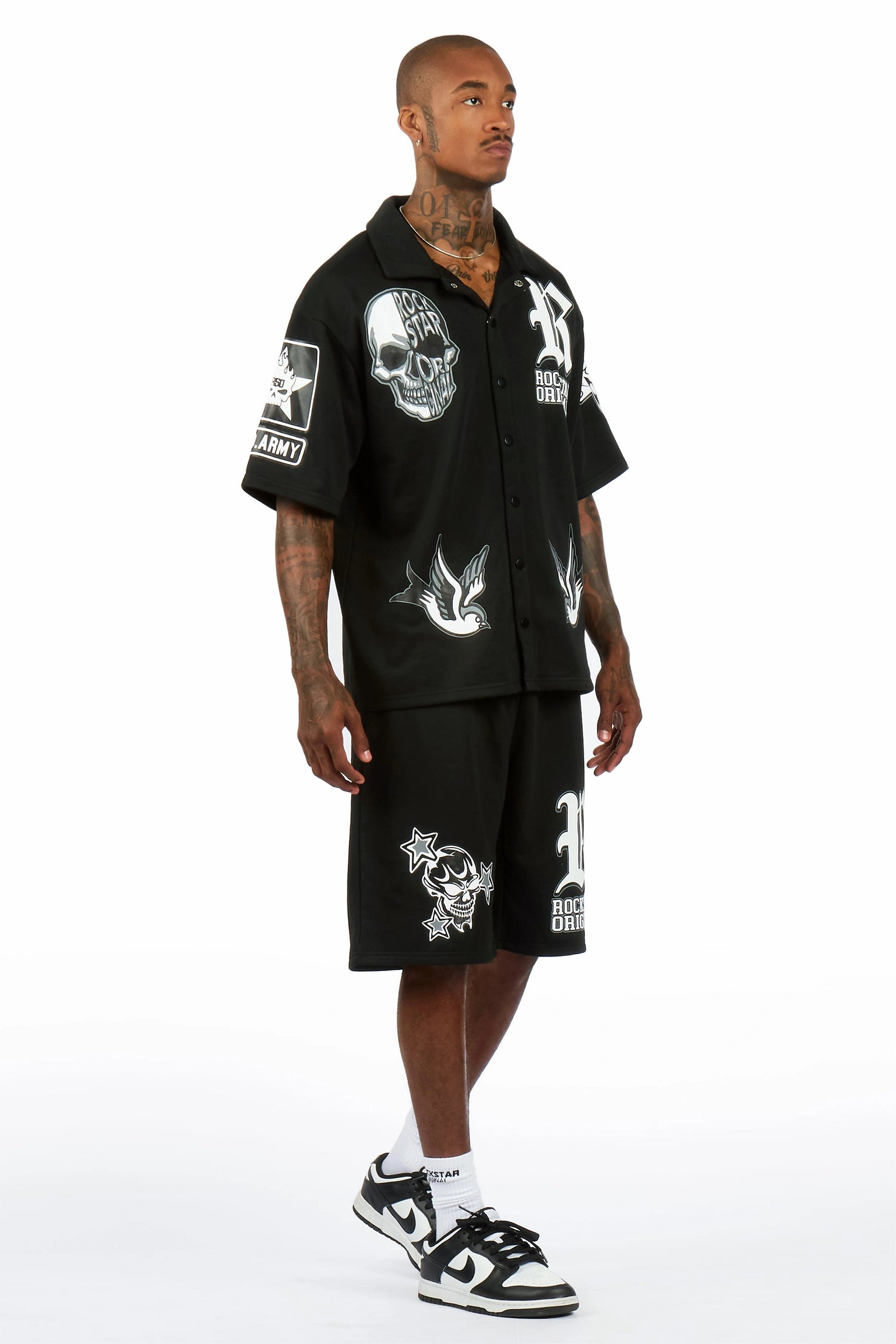 Vidar Black Button Down T-Shirt/Short Set