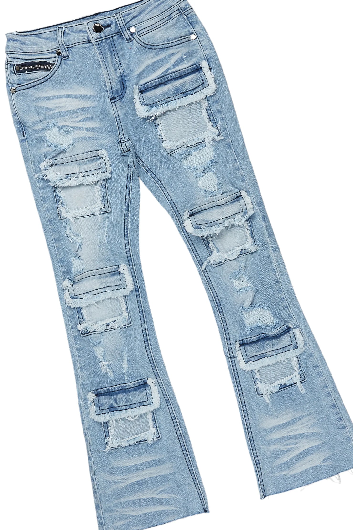 Girls Lucia Pink/Blue Hoodie/Stacked Flare Jean Set