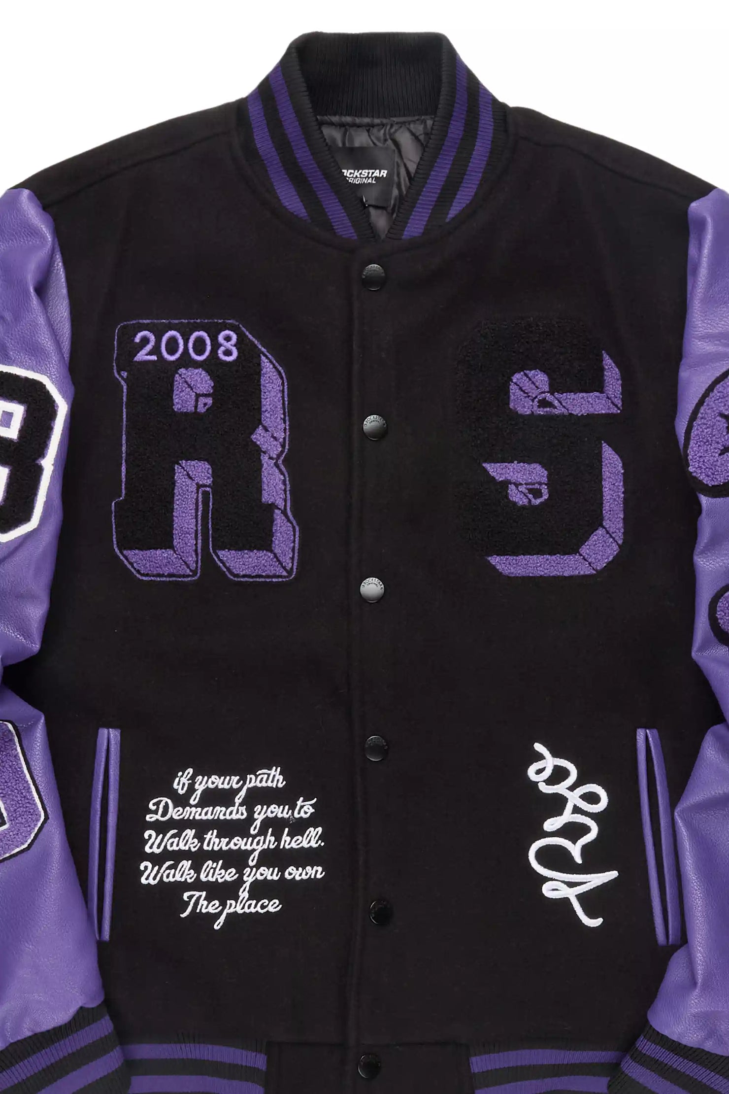 Leslee Black/Purple Oversized Varsity Jacket