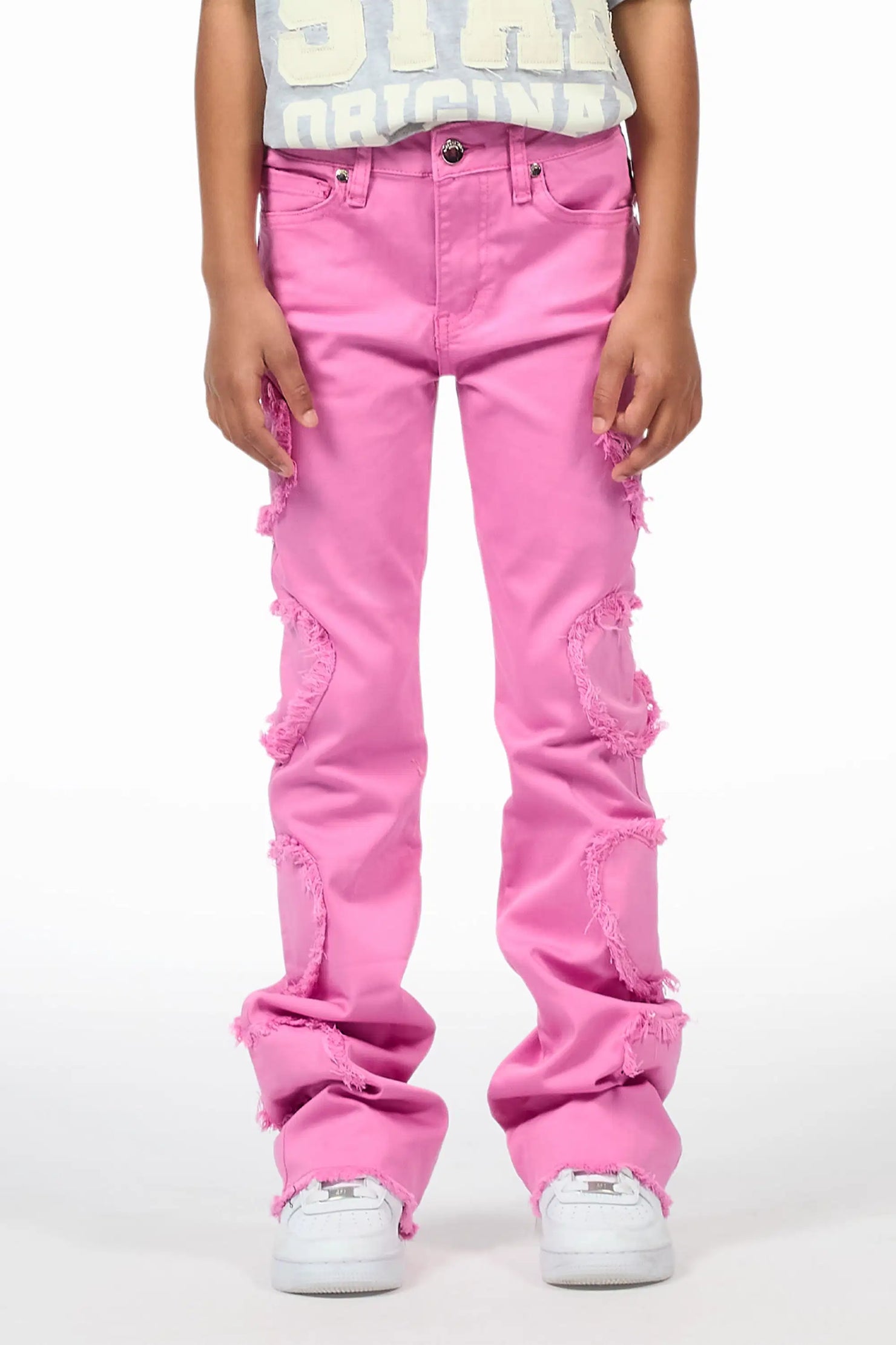 Girls Sinayah Heart Baby Pink Stacked Flare Jean