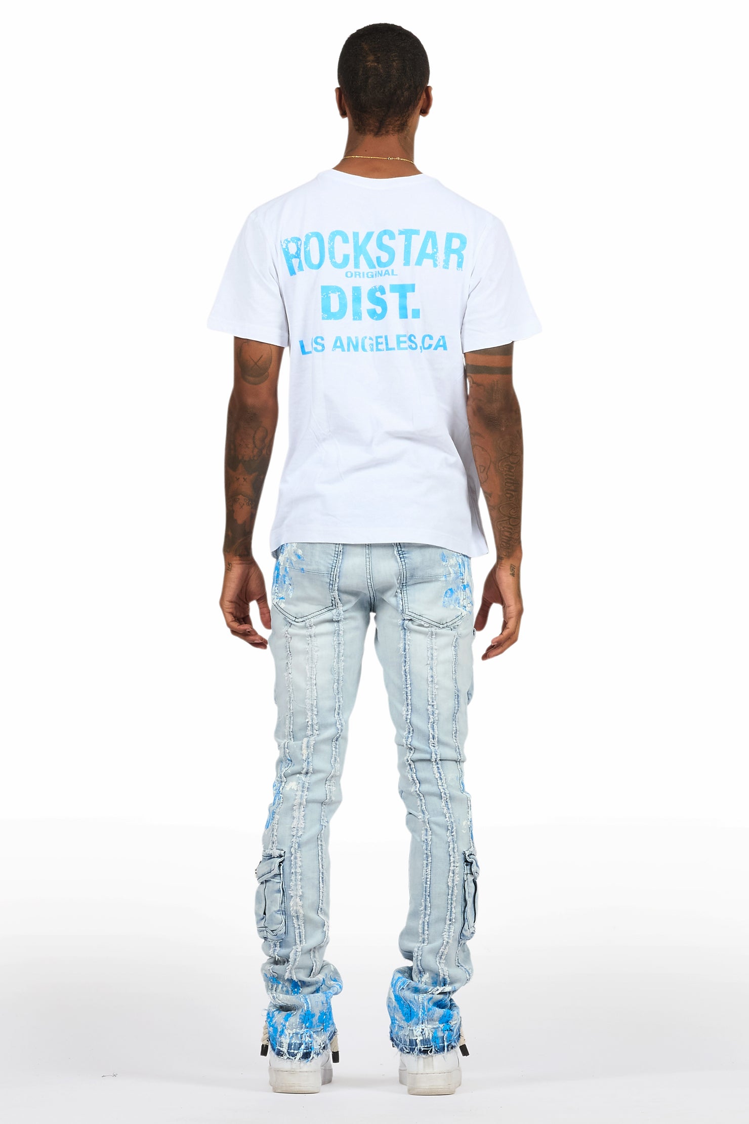 Quentin White/Blue T-Shirt/Stacked Flare Jean Set