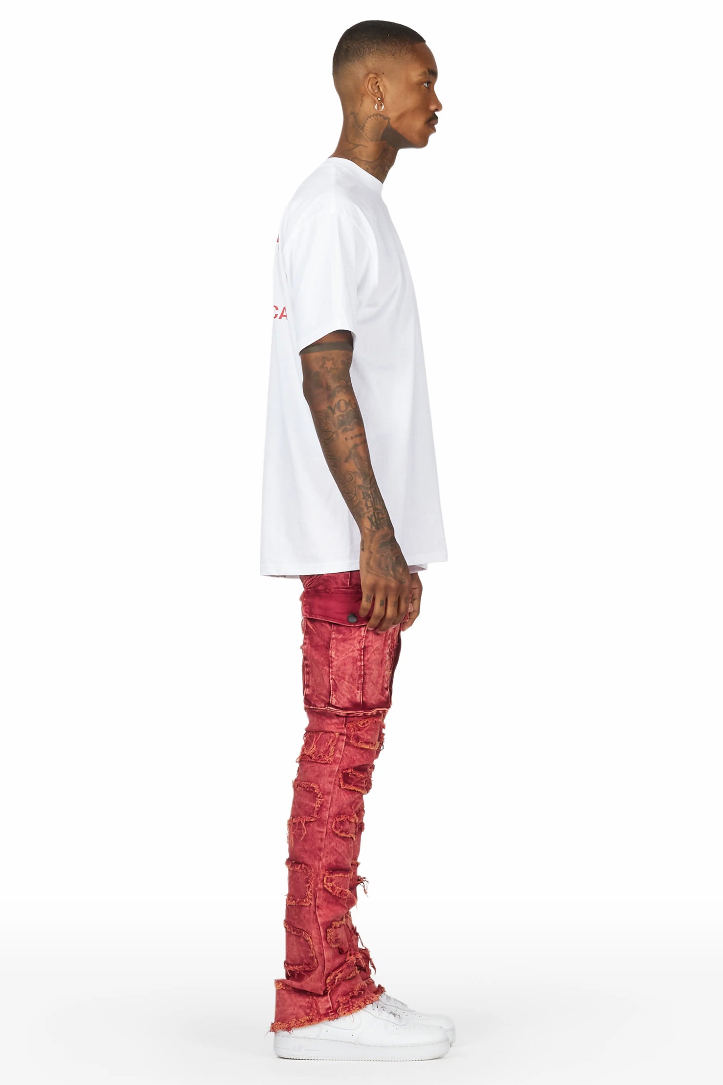 Slater Red Stacked Flare Jean