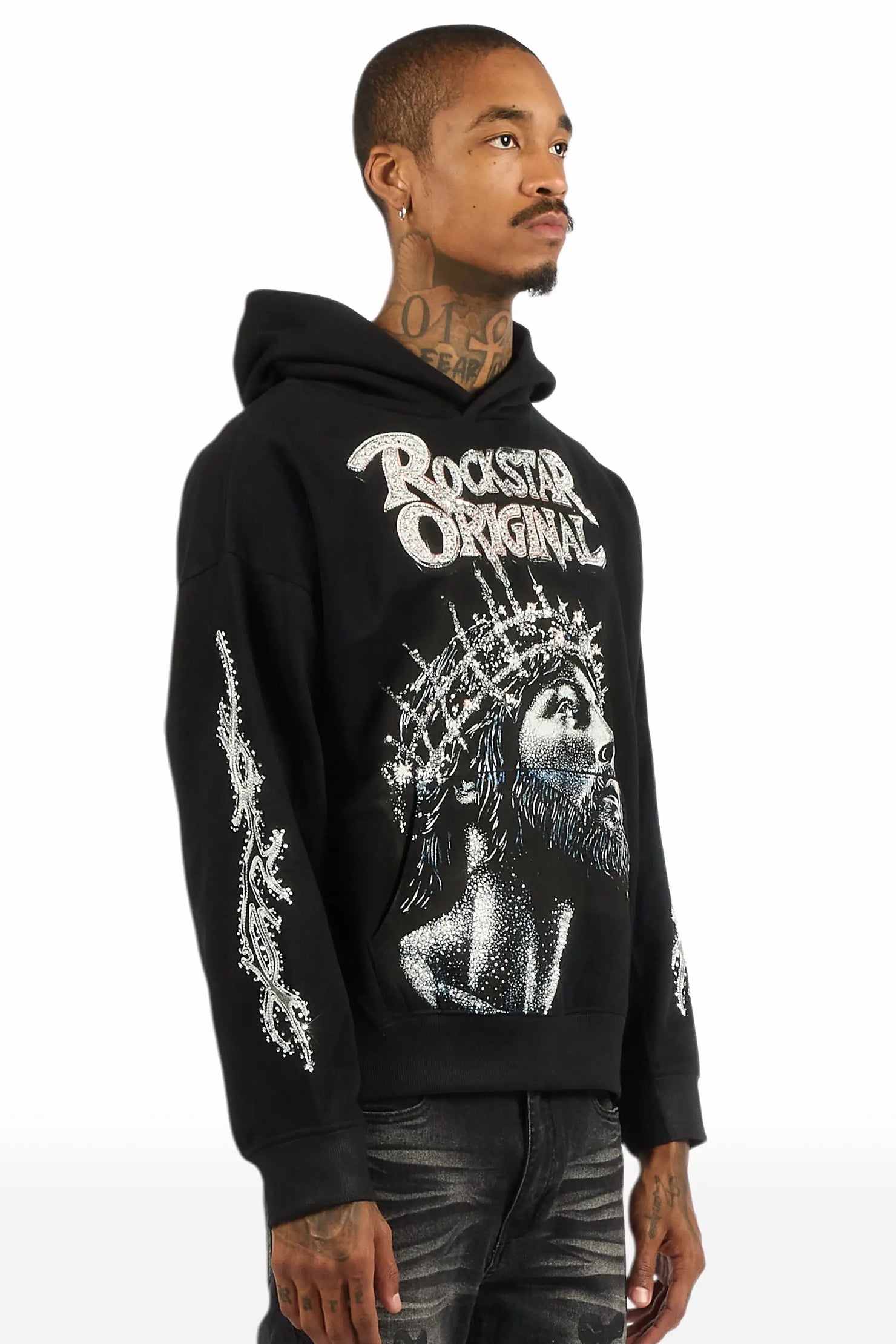 Darius Black Rhinestone Oversized Hoodie