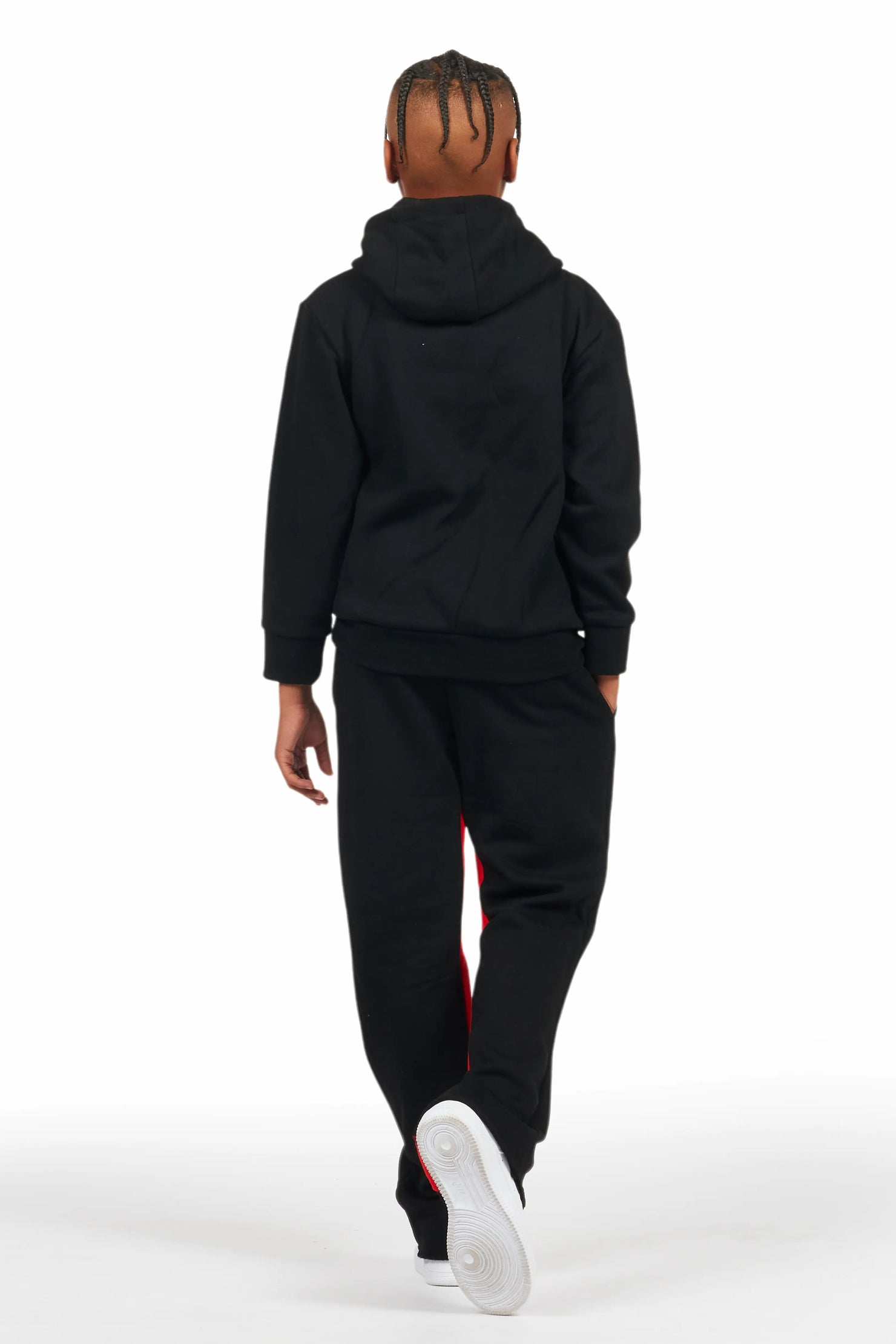 Boys Mallor Black/Red Baggy Stacked Hoodie Track Set