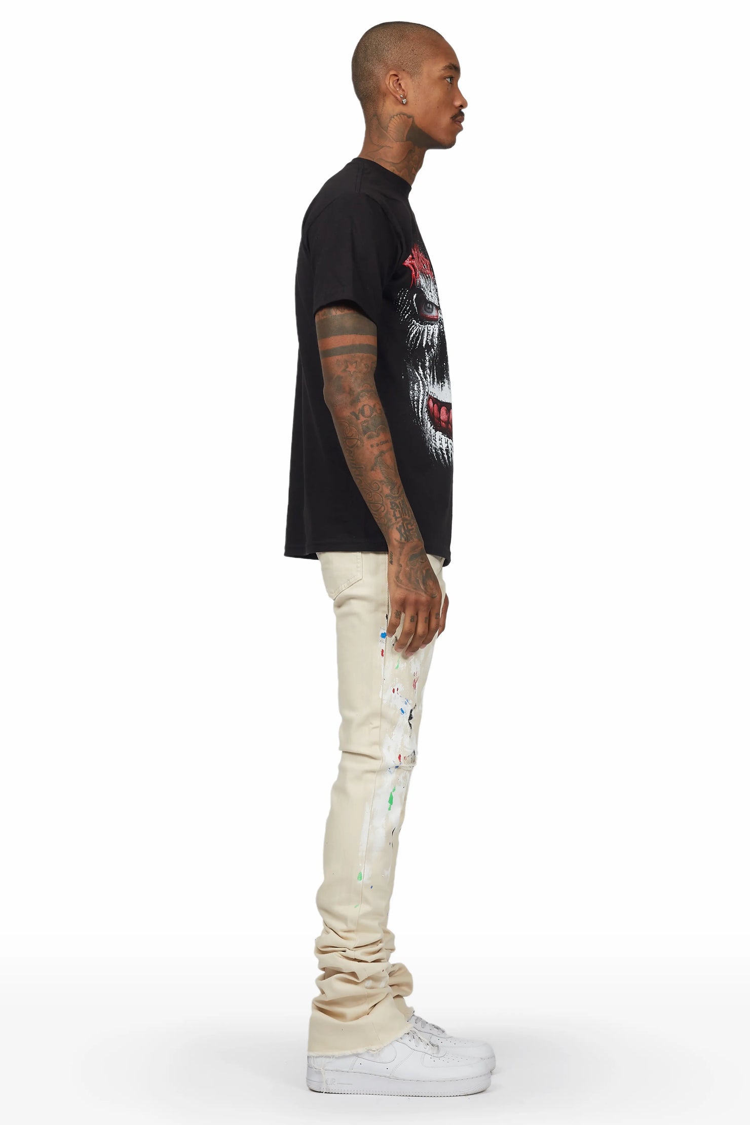 Mart Beige Painter Super Stacked Flare Jean